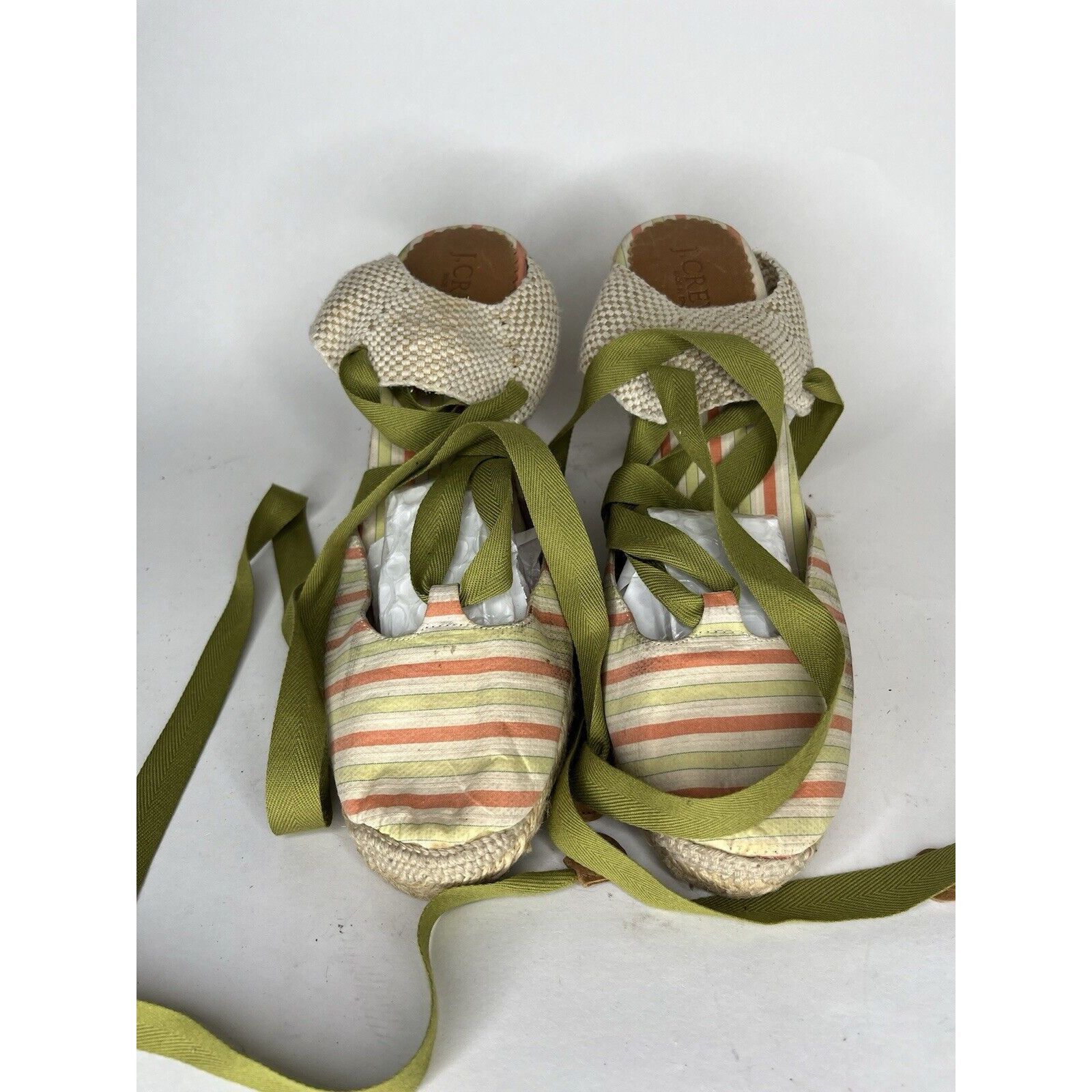 Other J. Crew Beige Fabric Striped Green Lace Espadrilles Wedges W Size US 8 / IT 38 - 11 Thumbnail