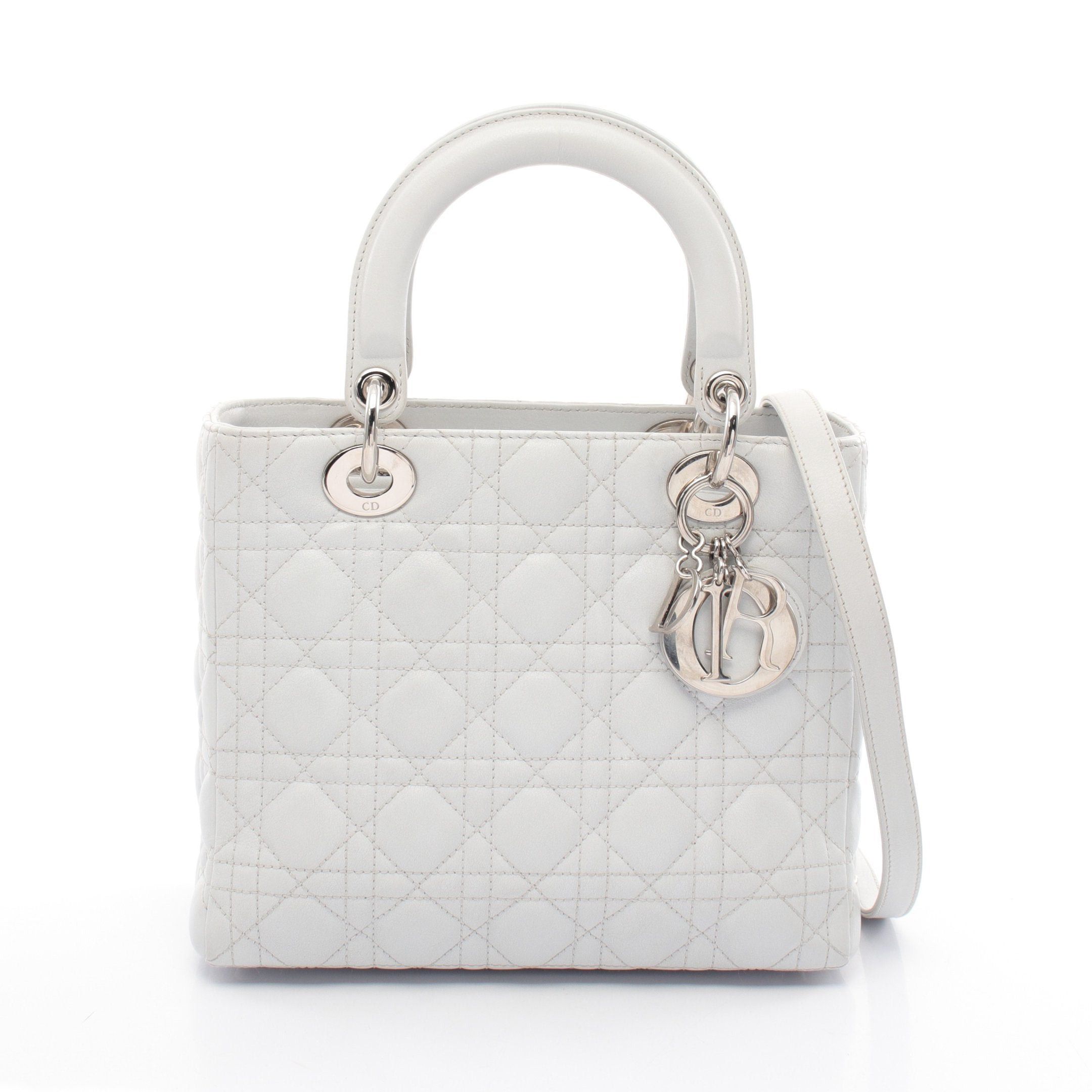 Dior Dior Lady Dior Handbag Leather White Size ONE SIZE - 1 Thumbnail