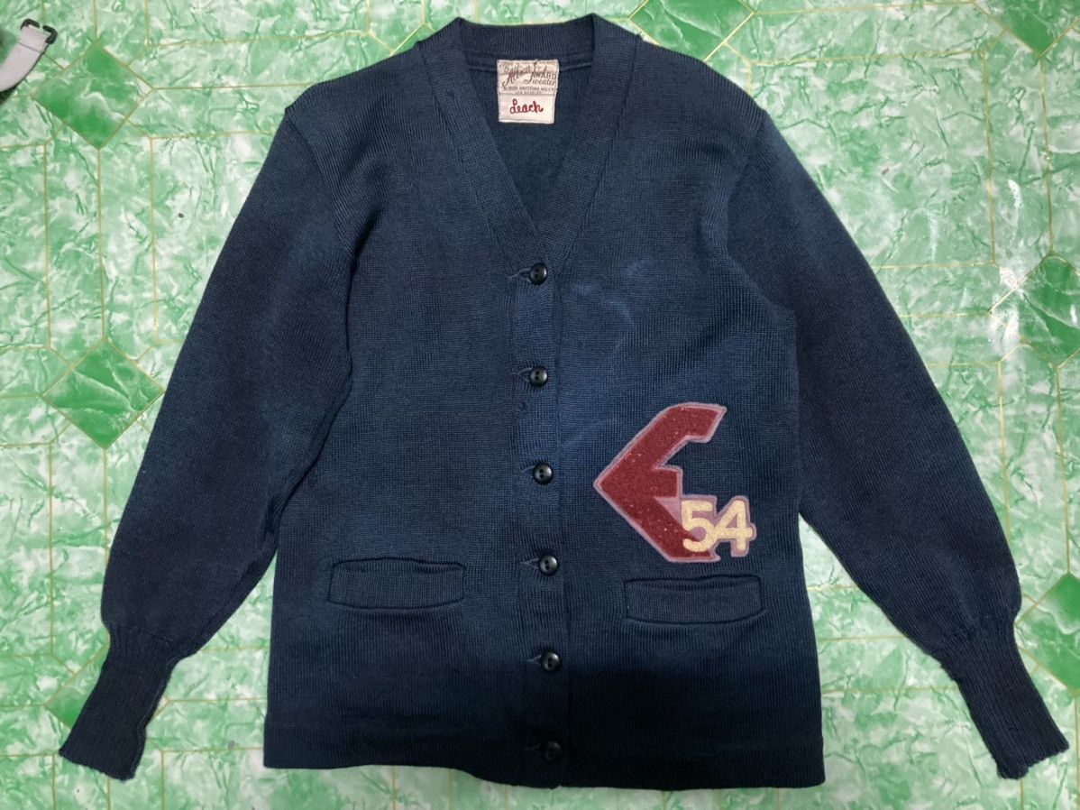 image of Vintage Attion Award Cardigan Wool Bottom 40S in Indigo Blue, Men's (Size XS)