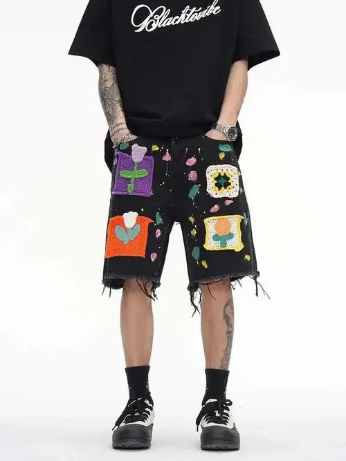 Designer × Japanese Brand Graffiti style denim shorts baggy in vibe style cargo y2k Size US 32 / EU 48 - 1 Thumbnail