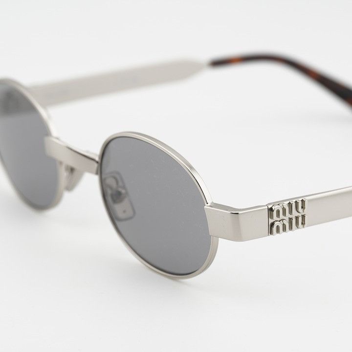 Miu Miu Miu Miu MUB51S 21M50Q Sunglasses Old Silver Oval Frame, Grey Size ONE SIZE - 9 Thumbnail