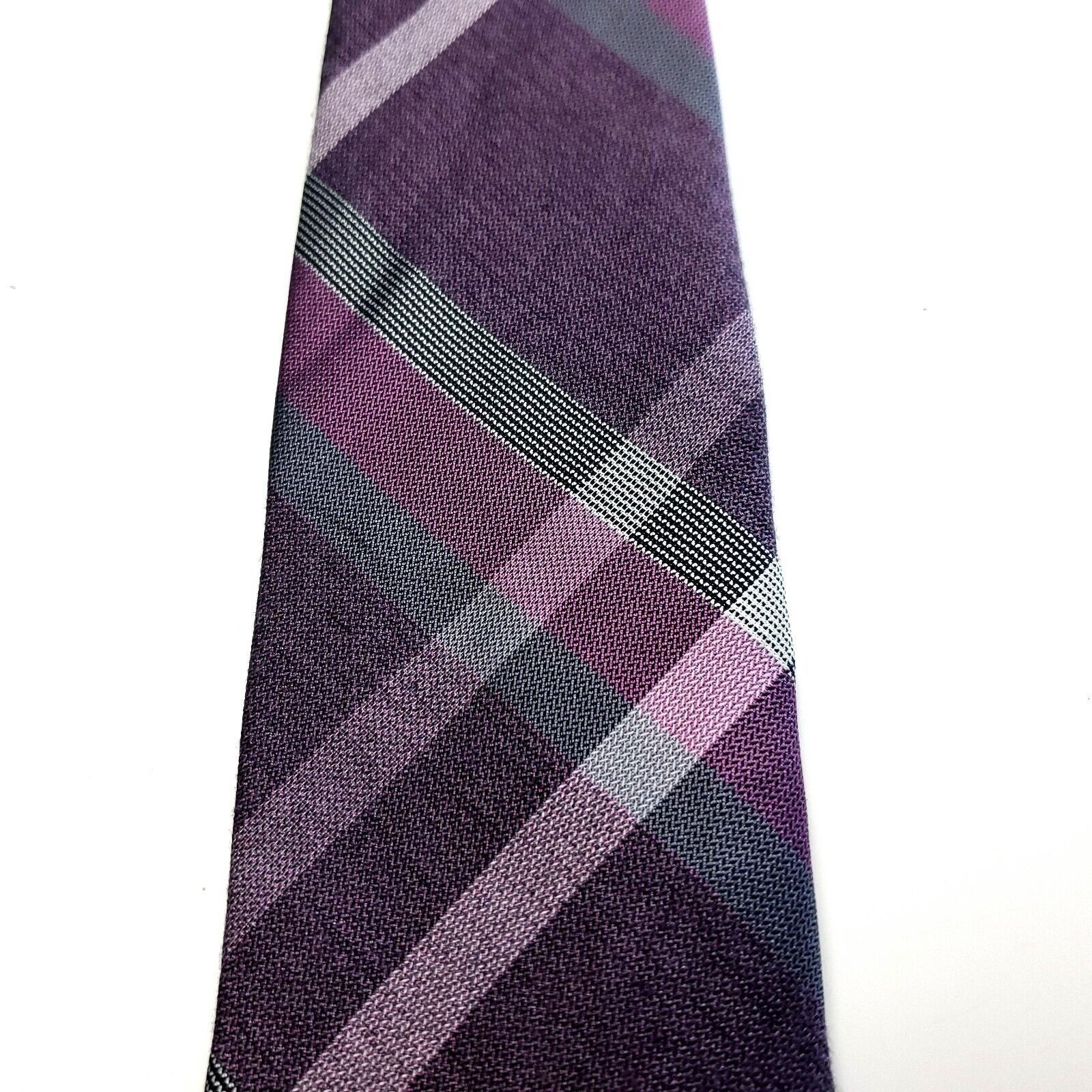 Van Heusen Van Heusen Purple Silk Tie Woven Skinny Striped Size ONE SIZE - 2 Thumbnail
