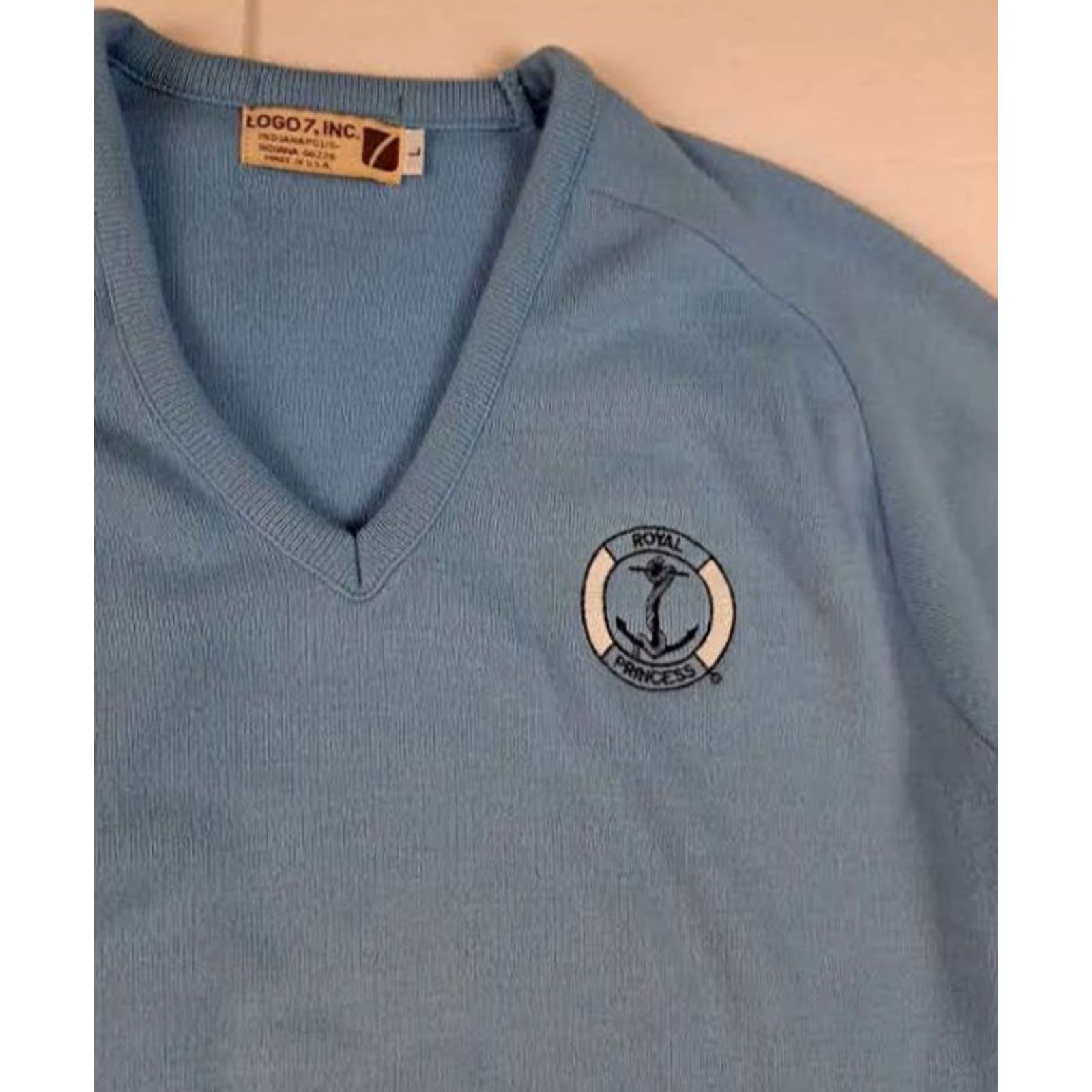 47 VINTAGE Royal Princess Knit Sweater Logo 47 Pullover Women L Blue USA Made Knit Cotton V-Neck Long Sleeve Regular 25in Size L / US 10 / IT 46 - 3 Thumbnail