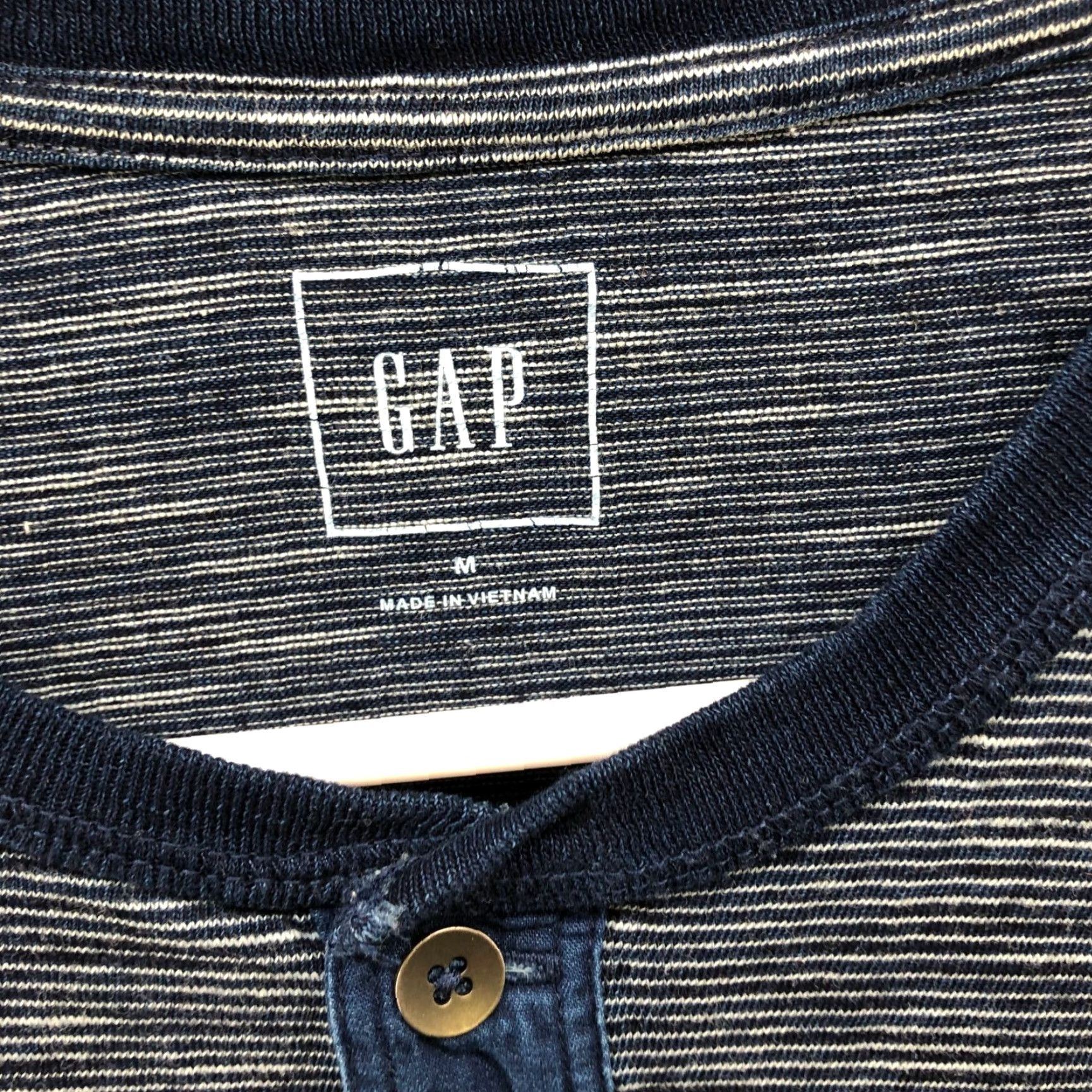 Gap Gap Mens M Long Sleeve Henley T-Shirt Navy Blue Striped Cotton Fall Winter Spring Size US M / EU 48-50 / 2 - 5 Thumbnail