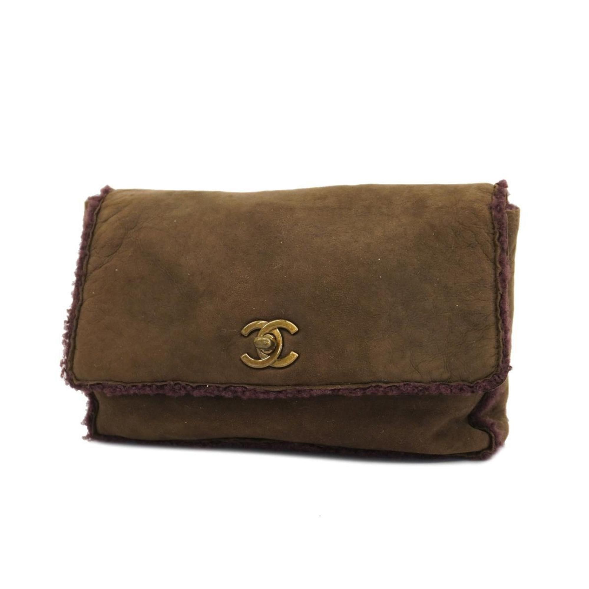 image of Chanel Clutch Bag Suede Brown Ladies, Women's