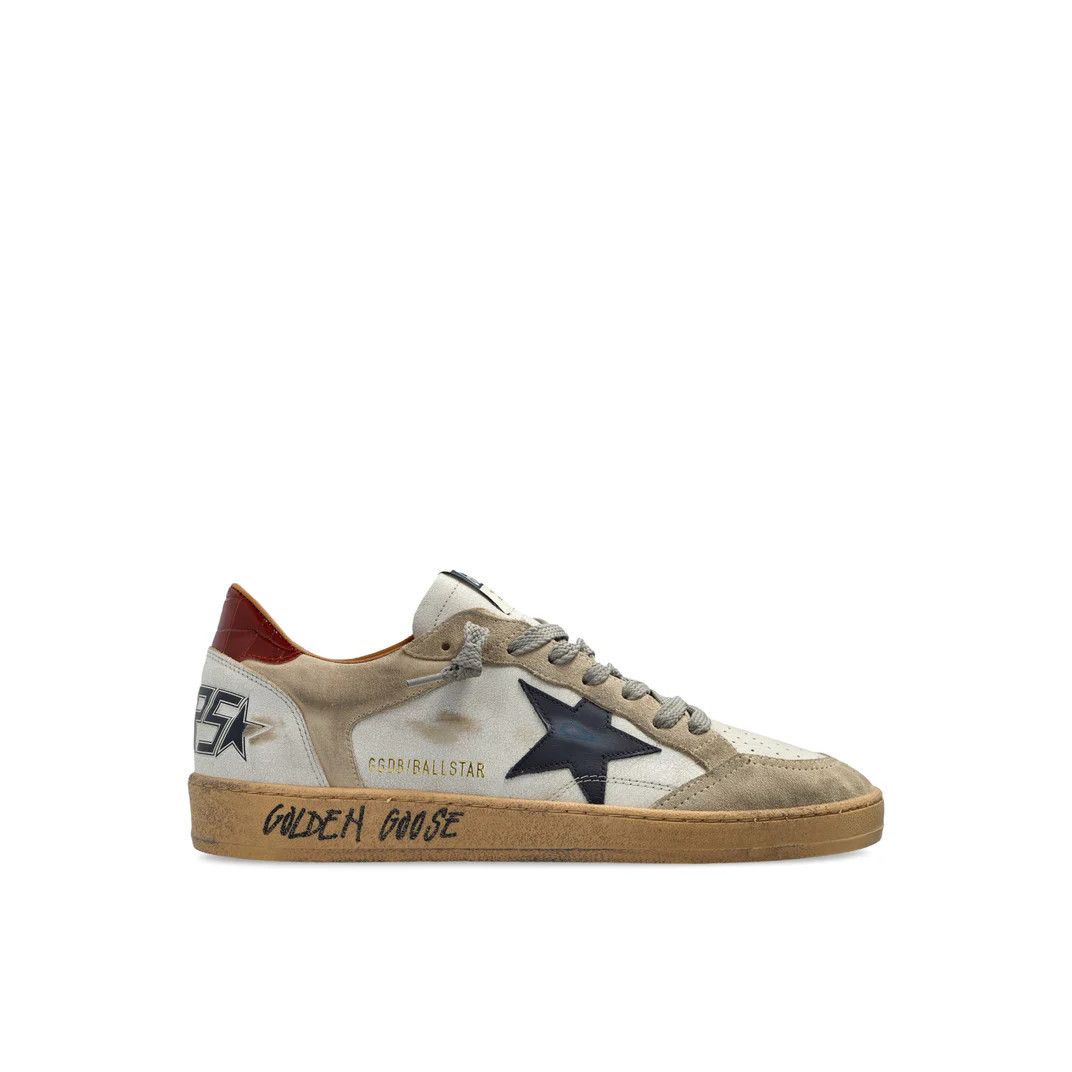 GOLDEN GOOSE Ball Star White/Beige/Blue Leather Sneakers New
