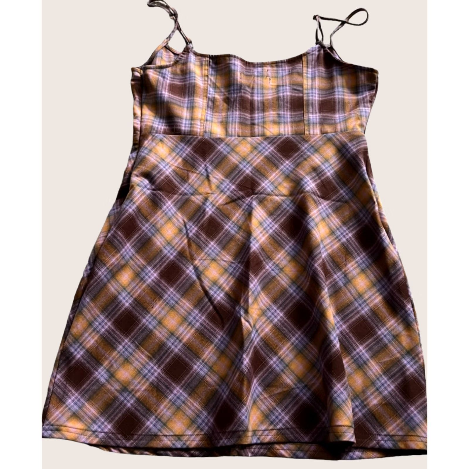 urban outfitters brown plaid dress UO Bryan Tie-Back Mini Dress