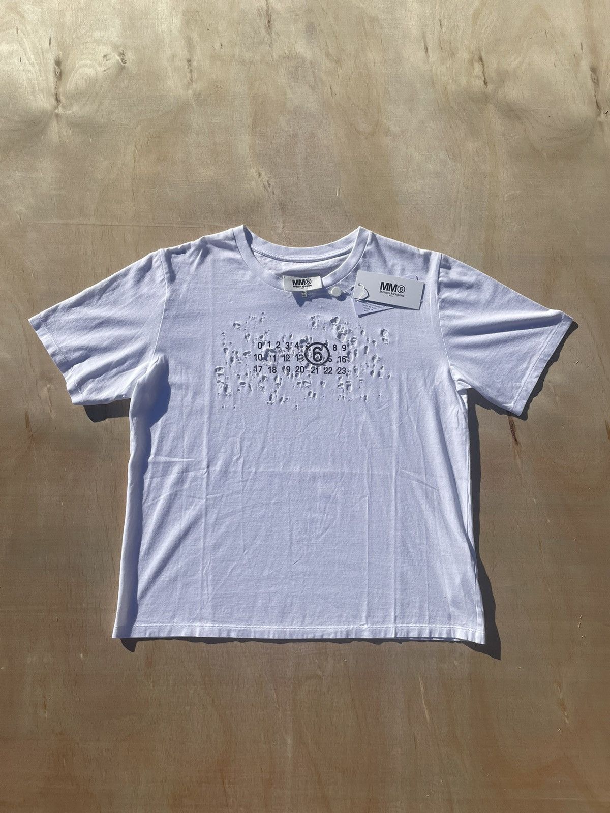 image of Mm6 Maison Margiela Logo Printed Destroyed T-Shirt in White, Men's (Size XL)