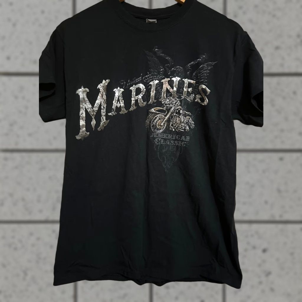 Vintage VINTAGE Gilden T-Shirt Mens U.S. Marines Tee Shirt Motorcycle Harley Black Medium Short Sleeve Crew Neck Graphic Print Cotton Size US M / EU 48-50 / 2 - 1 Thumbnail