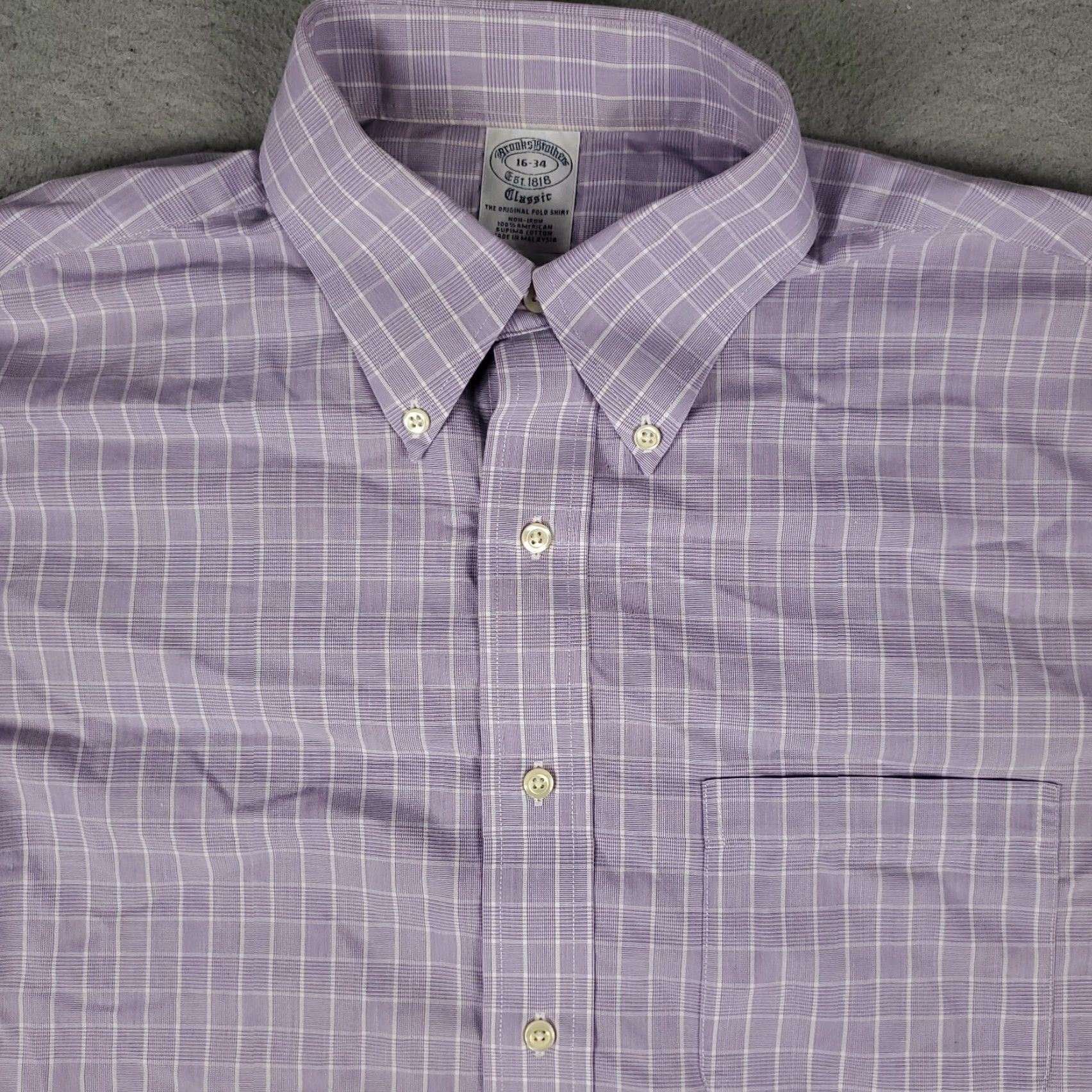 Brooks Brothers VINTAGE Brooks Brothers Dress Shirt Mens Size 16 Long Sleeve Purple Plaid Casual Business Formal Size 42R - 2 Thumbnail