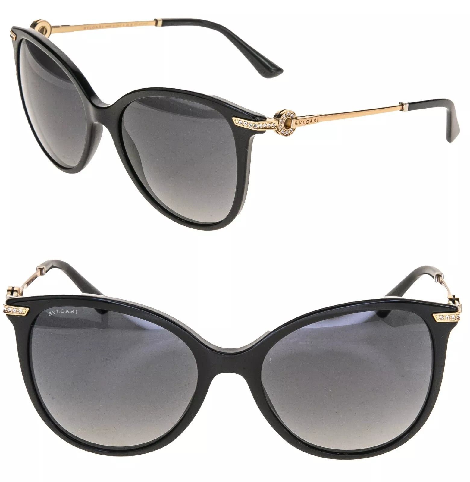 BVLGARI COIN Black Gold Jewel Crystal Logo Cat BV8201B 8201