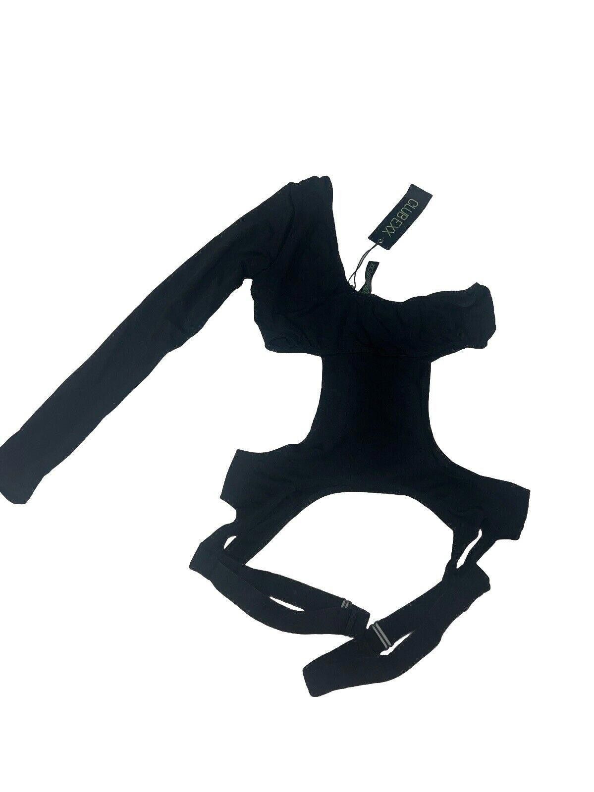 Designer M Club Black Bodysuit Leg Harness Dolls Kill One Shoulder Size ONE SIZE - 2 Thumbnail