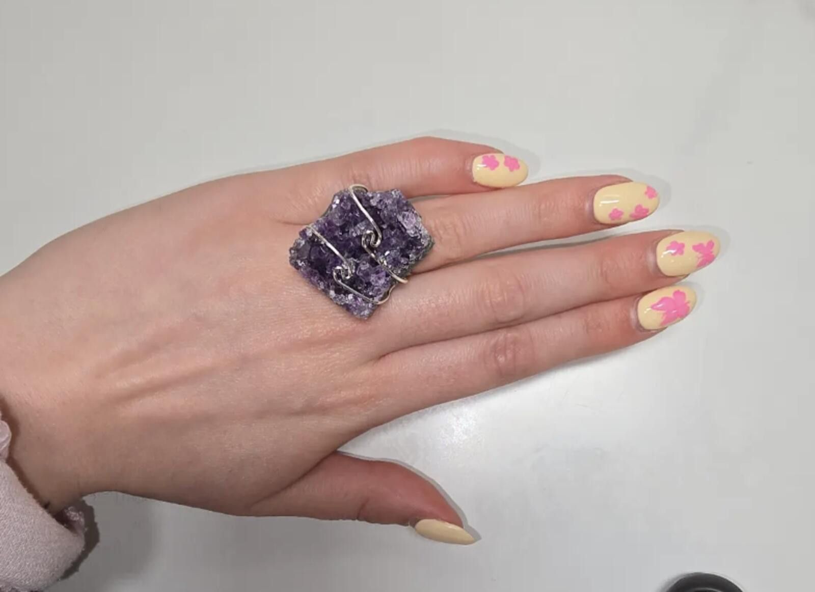 Other Handcrafted Amethyst Crystal Ring with Platinum Overlay Size ONE SIZE - 5 Thumbnail