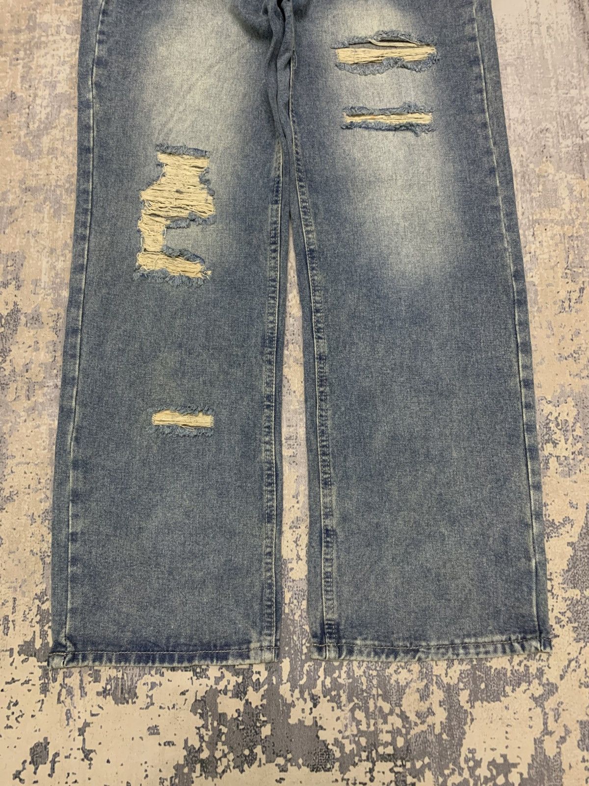 Japanese Brand Vtg Y2K Ripped Distressed Baggy Wide Leg Streetwear Jeans Size US 26 / EU 42 - 4 Thumbnail