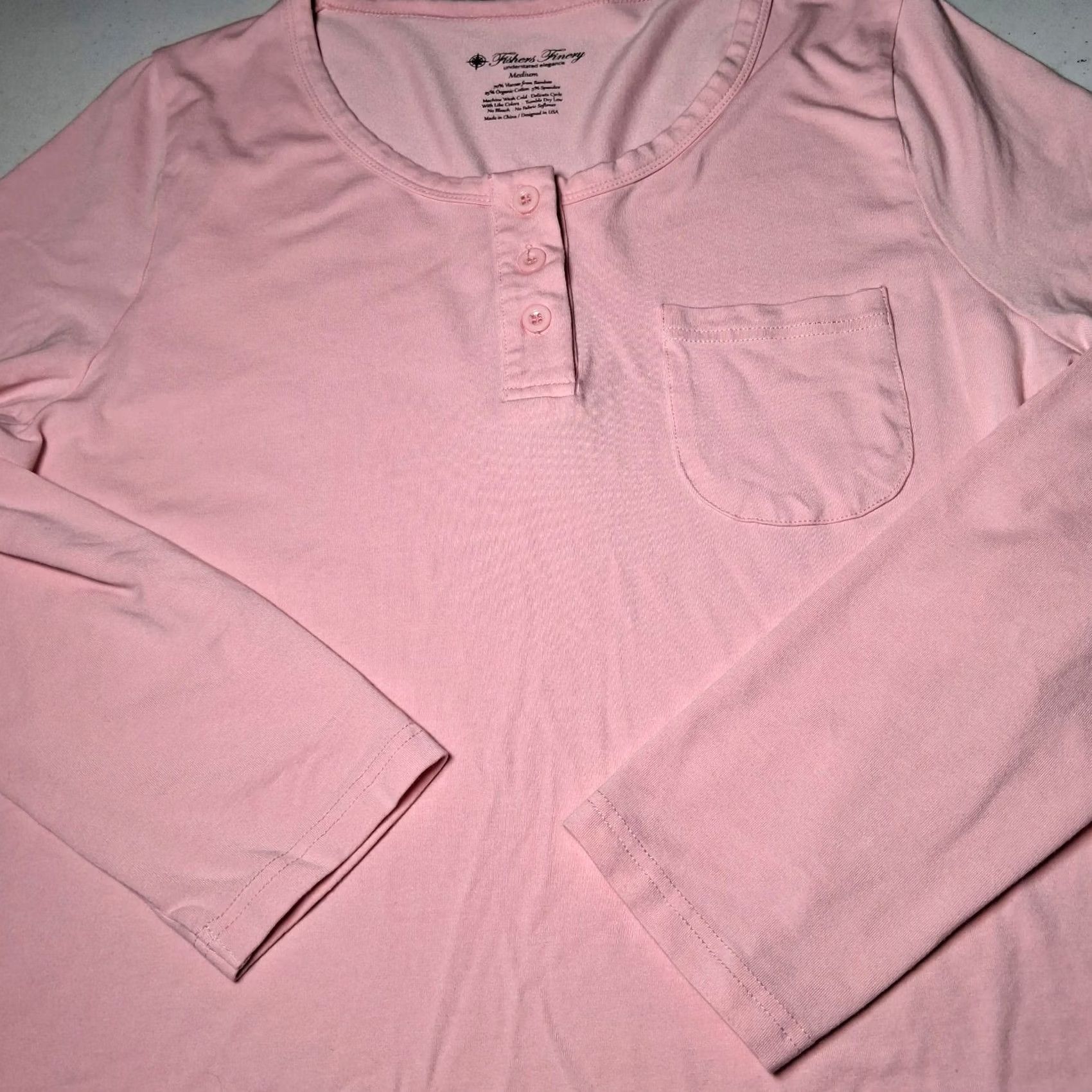 Vintage Fishers Finery Nightgown Henley Pink Medium Long Sleeve Bamboo Organic Cotton Size M / US 6-8 / IT 42-44 - 8 Thumbnail