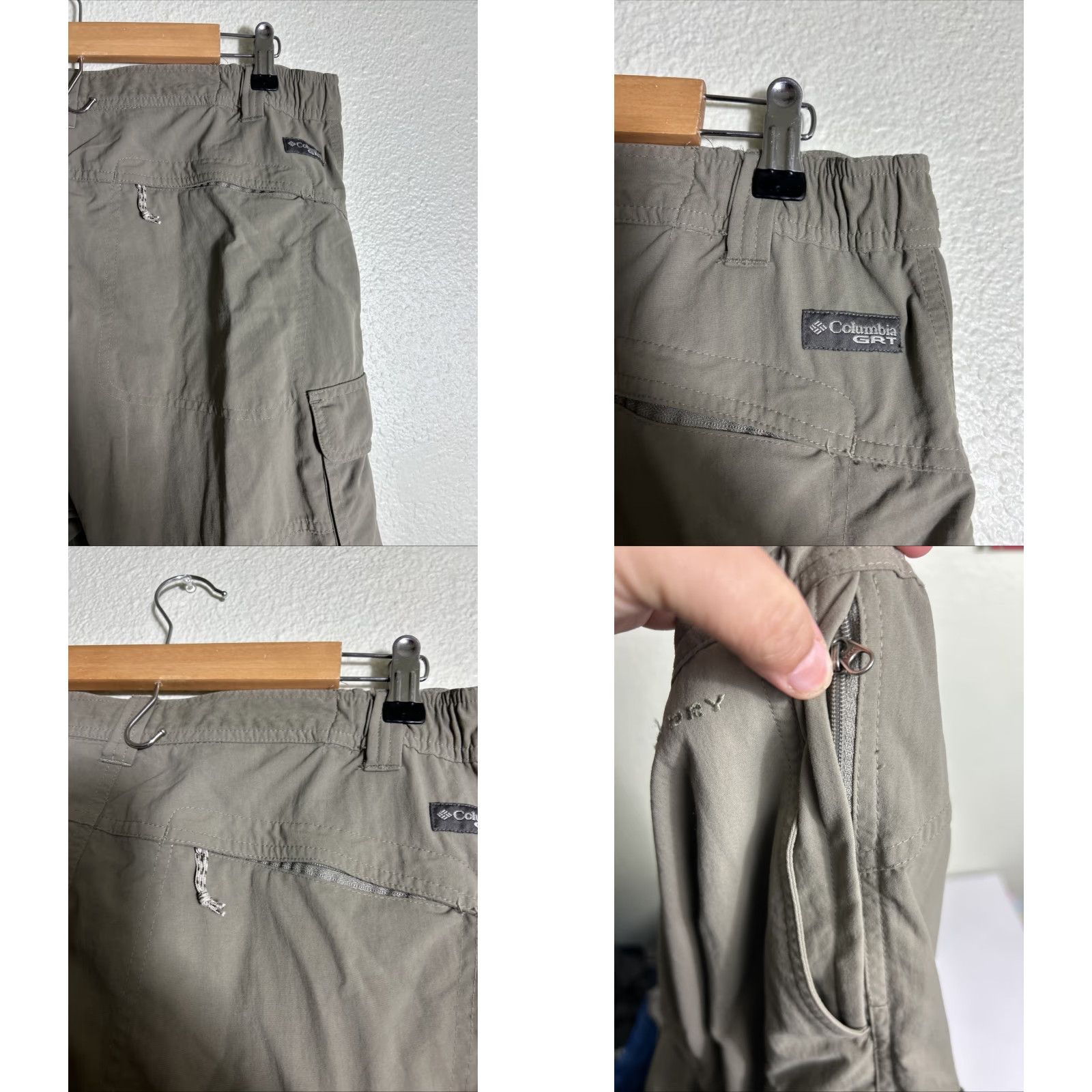 Olive Columbia GRT Convertible Cargo Pants Men's L Olive/Gray Nylon Quick Dry Pockets Ankle Zip Casual Travel Size US 33 - 9 Thumbnail