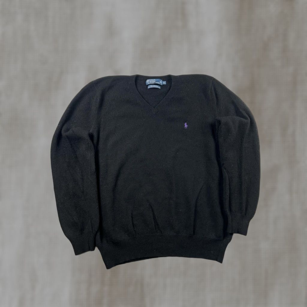 Polo Ralph Lauren VINTAGE Polo Ralph Lauren Sweater Mens XL Black Lambswool V-Neck Knit 90s Size US XL / EU 56 / 4 - 1 Thumbnail