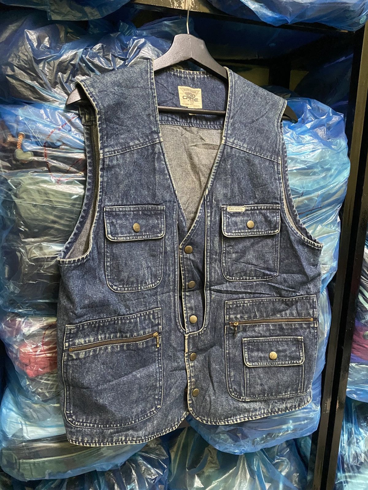 Japanese Brand VINTAGE 90s WOOD CRANE UTILITY DENIM VEST JACKET Size US L / EU 52-54 / 3 - 5 Thumbnail