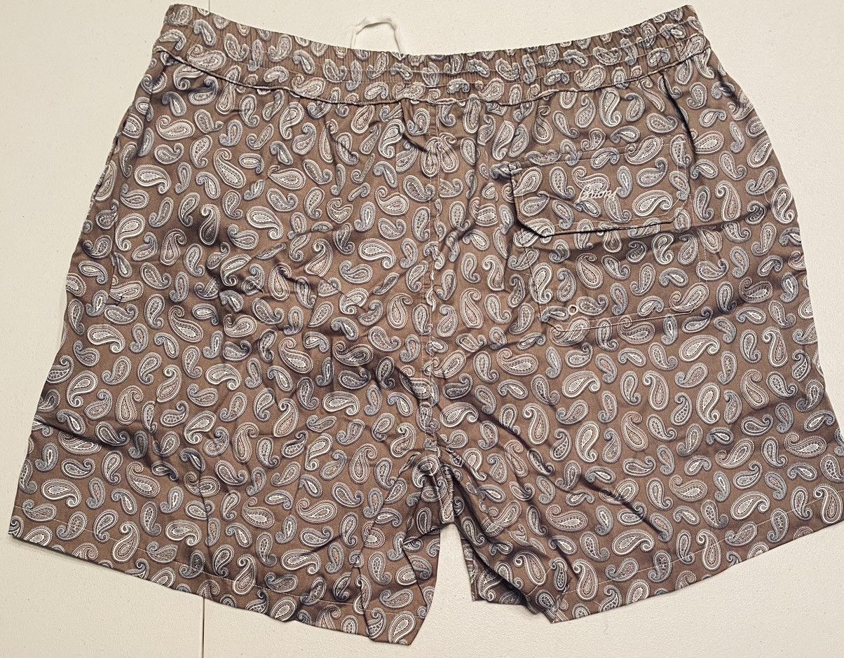 Brioni Brioni 🇮🇹 Taupe Paisley Logo Embroider Resort Trunks XXL NWT Size US 39 - 4 Thumbnail