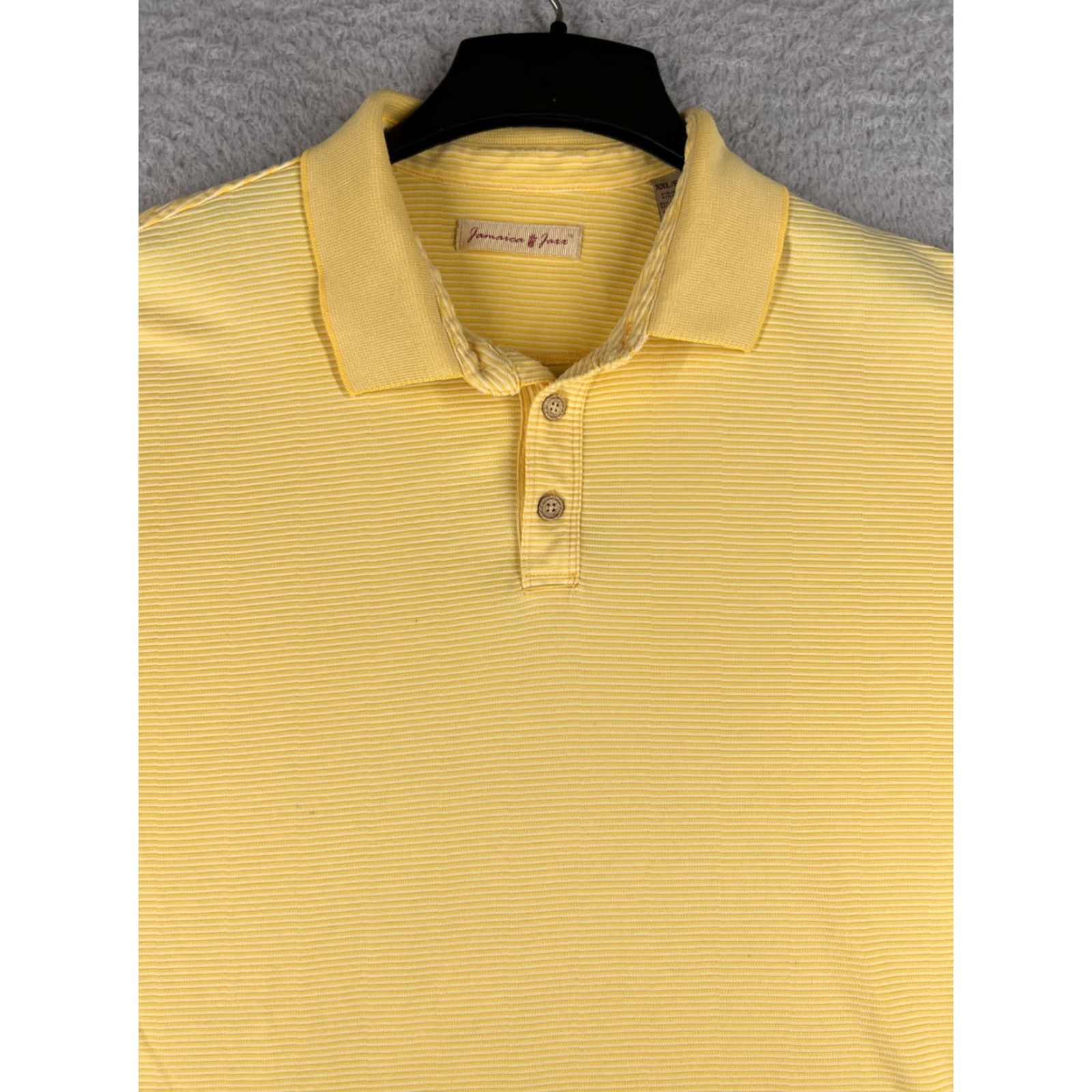 Vintage Jamaica Jaxx Polo Shirt Mens 2XL Yellow Stripe Knit Modal Beach Aloha Shirt Short Sleeve Collared Button 31in Adult Mens Size US XXL / EU 58 / 5 - 6 Thumbnail