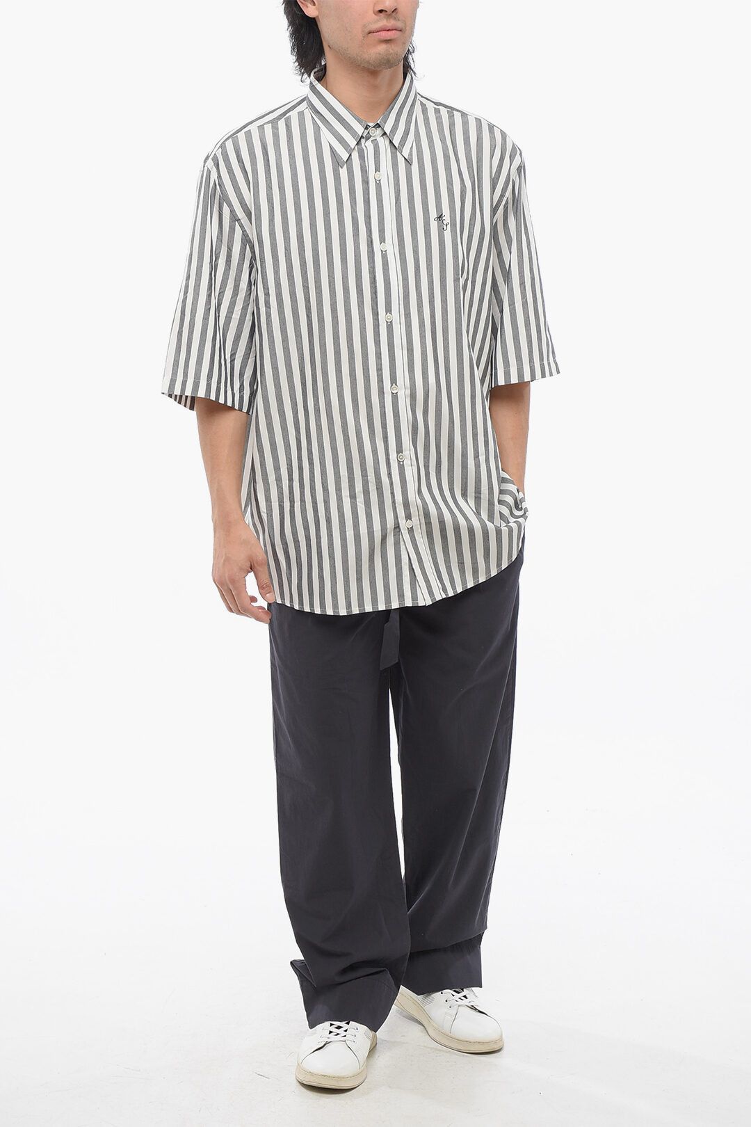 Acne Studios og1mm0325 Awning Striped Shirt in White Grey Size US L / EU 52-54 / 3 - 4 Thumbnail