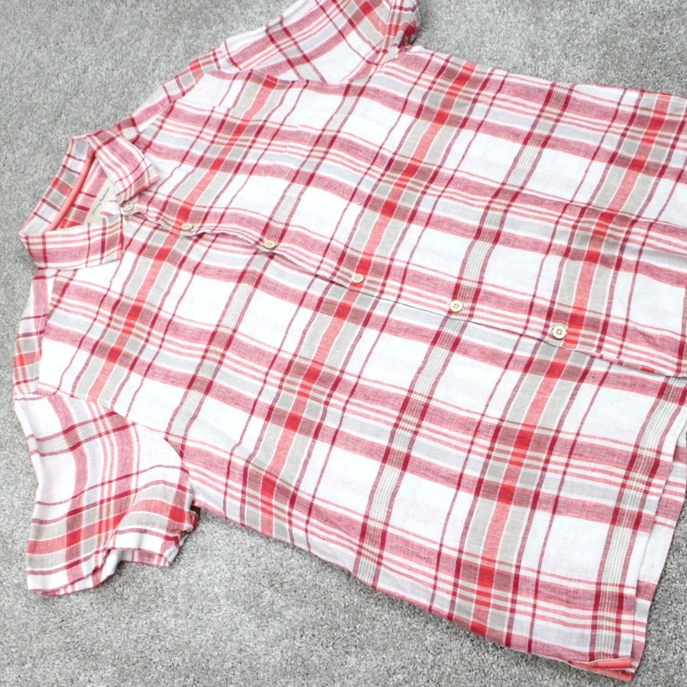Tommy Bahama Tommy Bahama Shirt Mens XL Red/White Linen 100% Button-Up Short Sleeve Plaid/Casual Travel Vintage: No Size US XL / EU 56 / 4 - 6 Thumbnail
