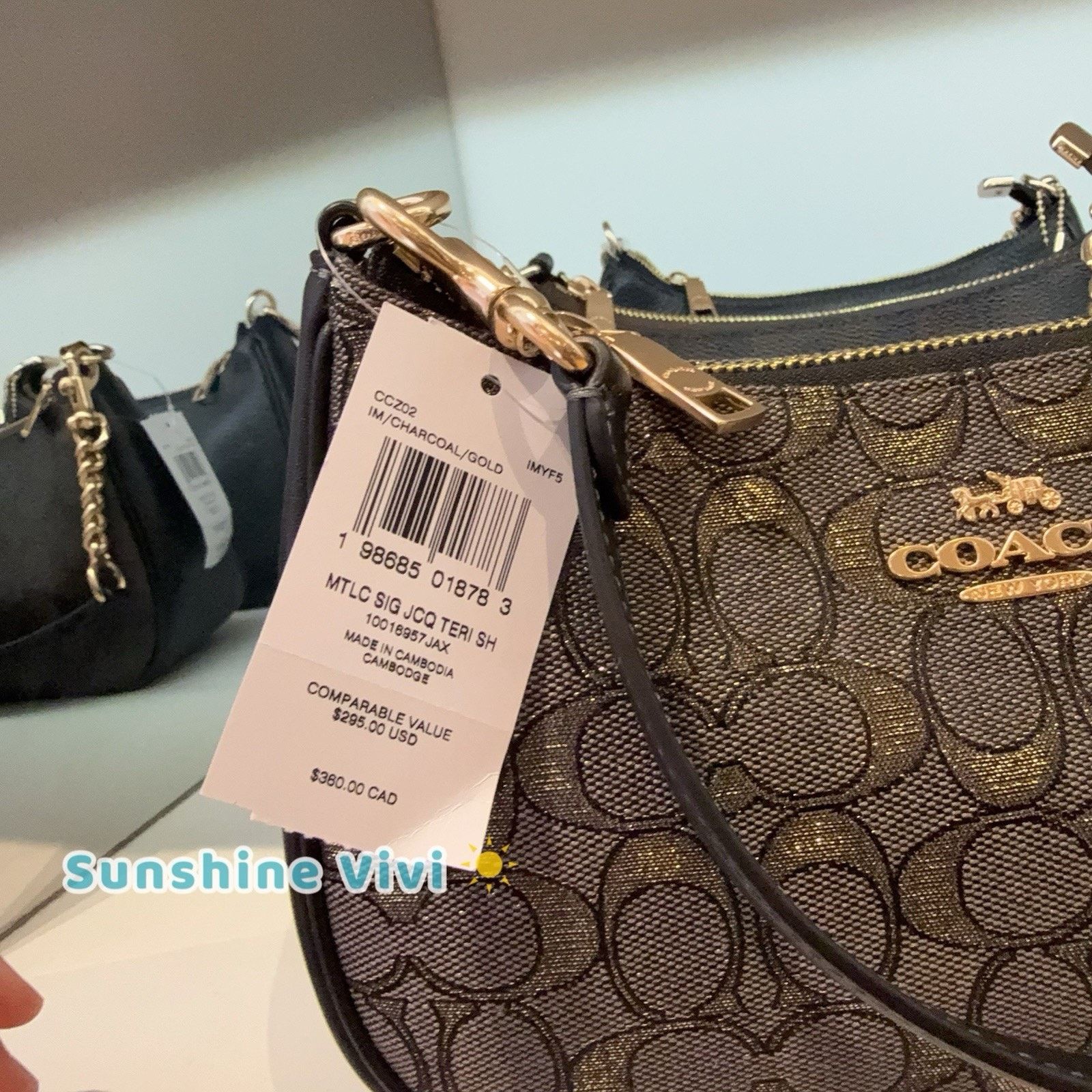 Coach NWT Coach Teri Shoulder Bag Jacquard CCZ02 Charcoal/Gold Size ONE SIZE - 8 Thumbnail
