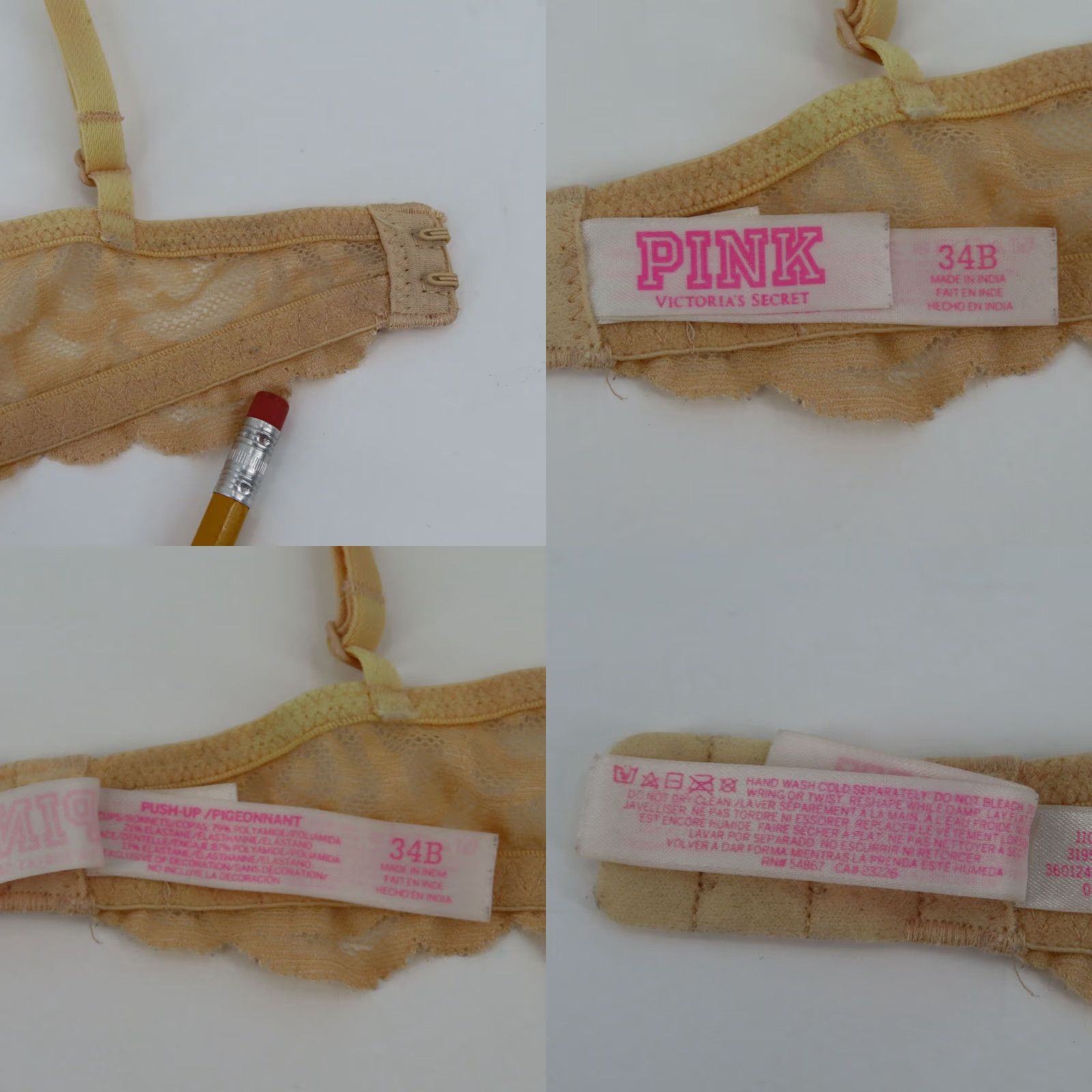 Victoria's Secret PINK Victoria's Secret 34B Push Up Bra Beige Floral Lace Underwire Padded Size ONE SIZE - 9 Thumbnail