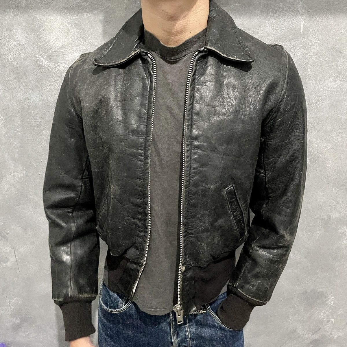 Vintage Rare Vintage 40s Moto Teddy Leather Jacket Distressed ERD Size US M / EU 48-50 / 2 - 2 Thumbnail