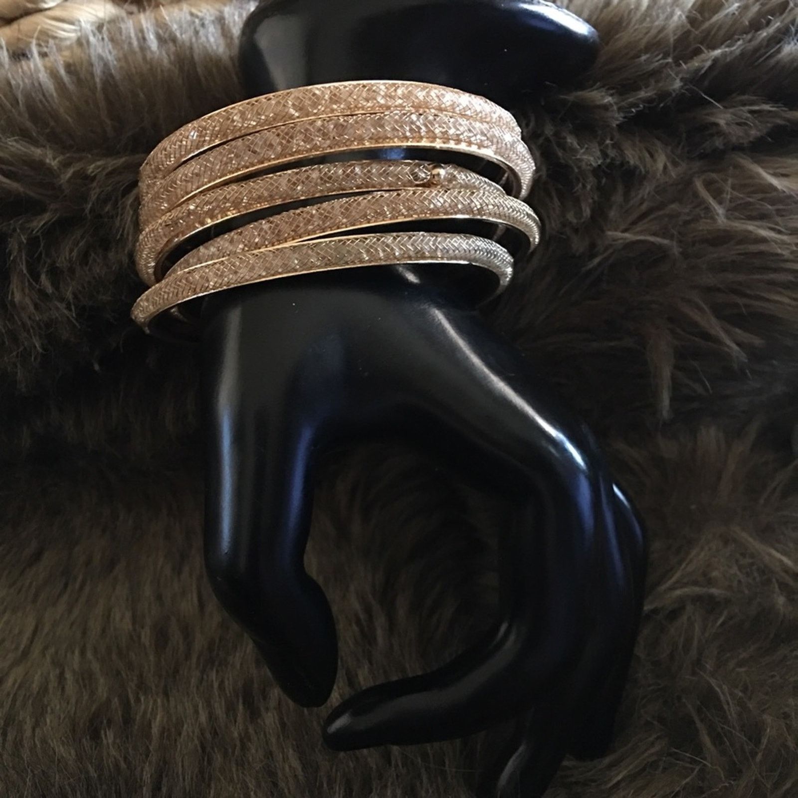 Jewelry Lot Of 5 Crystal Under Mesh Gold Bangle Bracelets, Women's