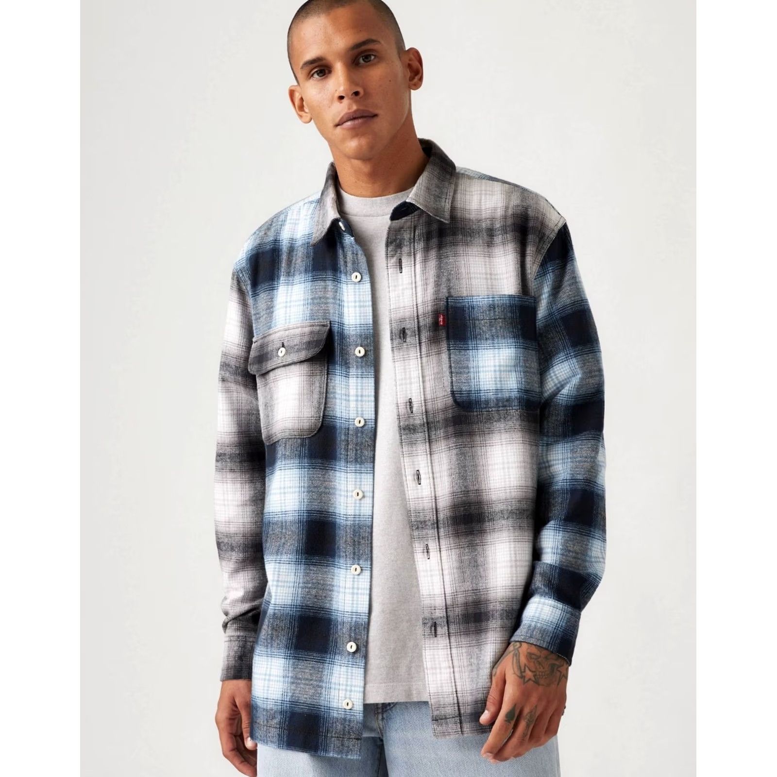 Levi's Levi's Plaid Button-Up L/S Flannel Shirt Multicolor Men's Large 100% Cotton Regular Navy/Blue City Classic Western Pockets Mens Size US L / EU 52-54 / 3 - 2 Thumbnail