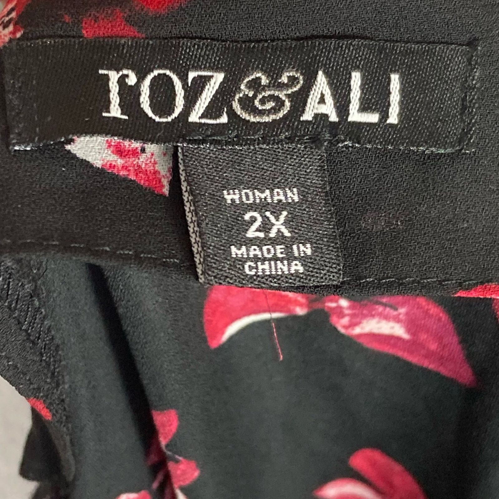 Other Roz & Ali Floral V-Neck Blouse Black Long Sleeve Women's 2XL Size XXL / US 16-18 / IT 52-54 - 2 Thumbnail