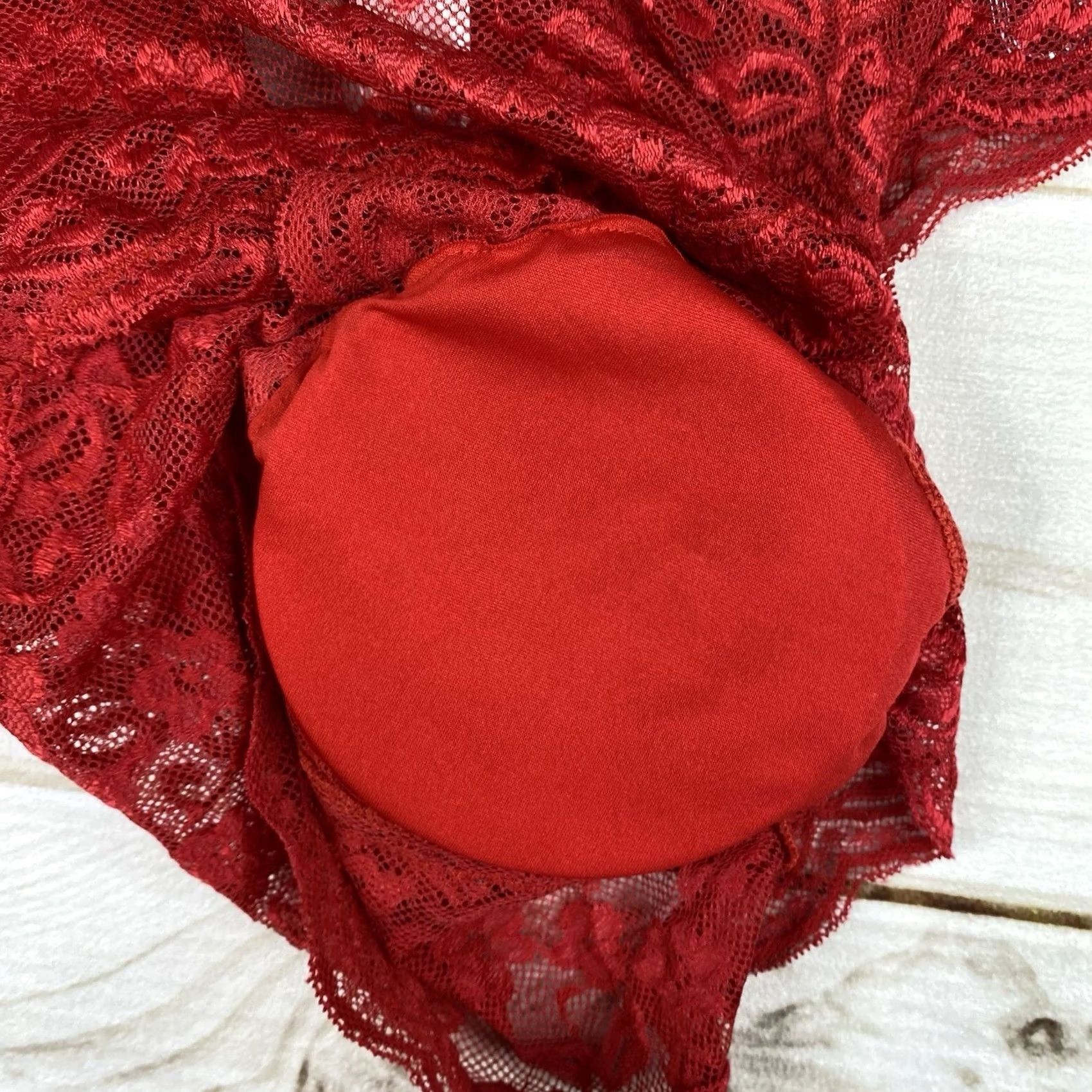 Vintage Kathy Top Womens LXL Red Lace V Neck Pullover Sexy Lingerie Club Size XL / US 12-14 / IT 48-50 - 8 Thumbnail