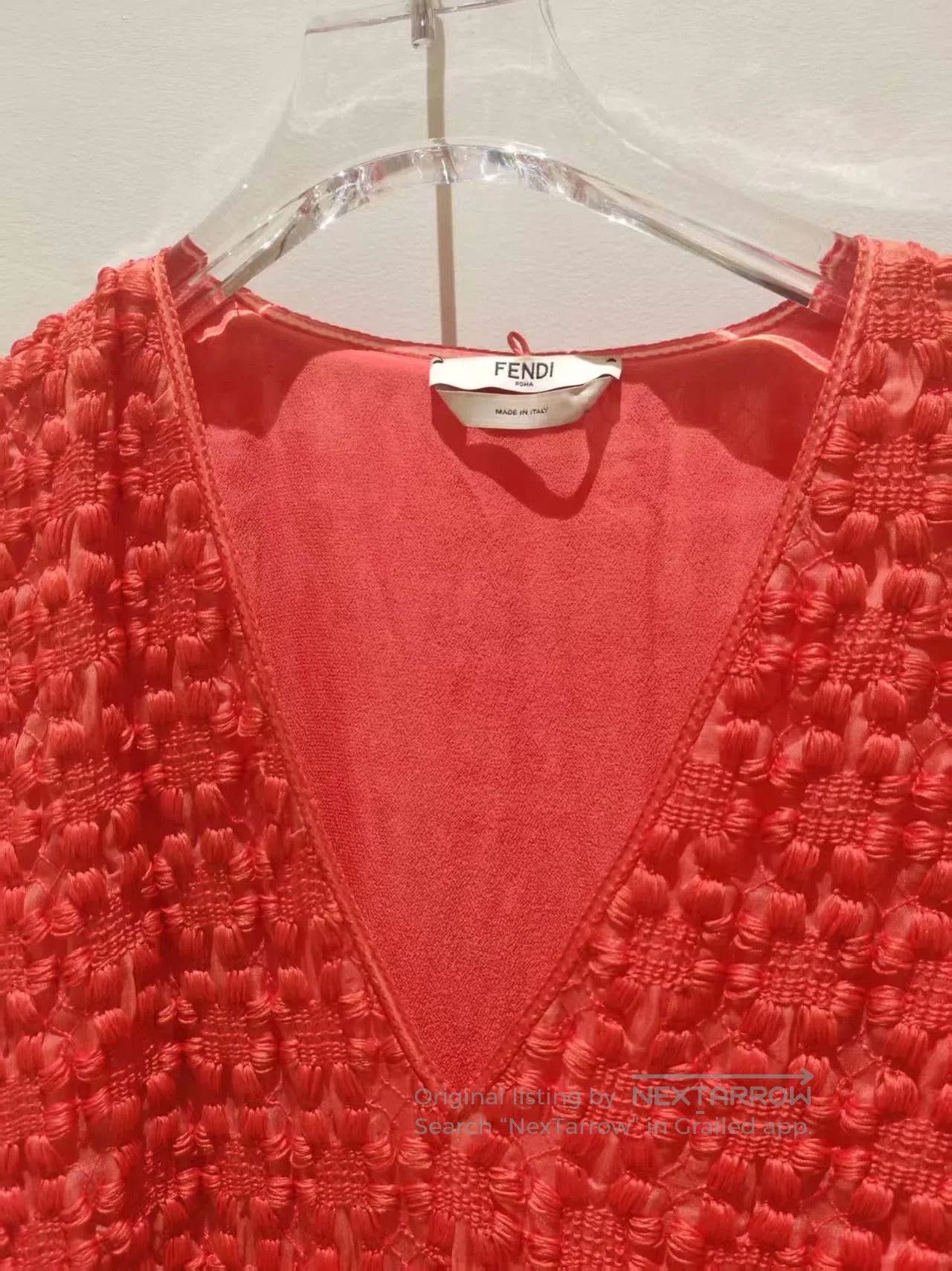 Fendi FENDI Red Silk Embroidered Dress. Size M / US 6-8 / IT 42-44 - 3 Thumbnail