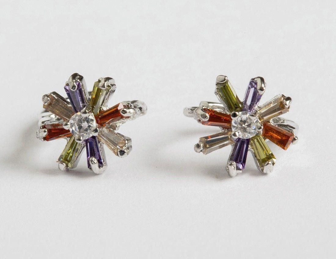 Designer Sterling Silver Multi Colored Cubic Zirconia Earrings Size ONE SIZE - 1 Thumbnail