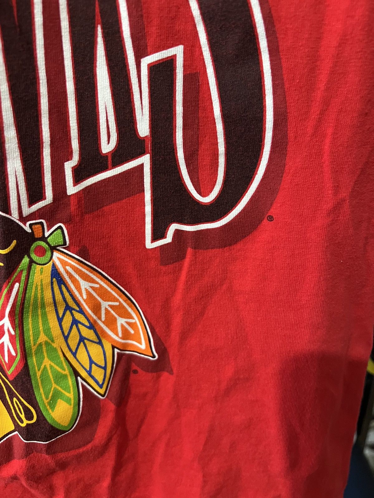 Band Tees VINTAGE CHICAGO BLACKHAWKS HANES SINGLE STITCH T SHIRT AOP Size US L / EU 52-54 / 3 - 5 Thumbnail