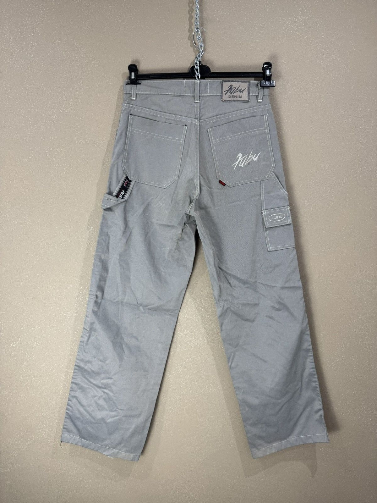 Fubu Washed grey Vintage 90s fubu cargo pants skate y2k Size US 31 - 1 Thumbnail