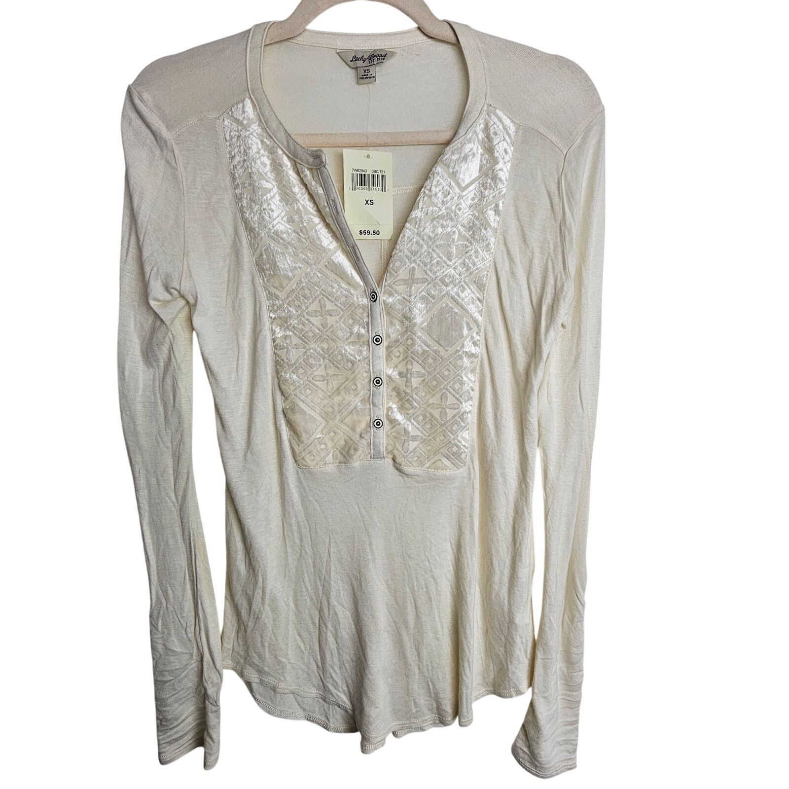 Lucky Brand Lucky Brand Women Henley Size XS Velvet Front Cream Size XS / US 0-2 / IT 36-38 - 1 Thumbnail