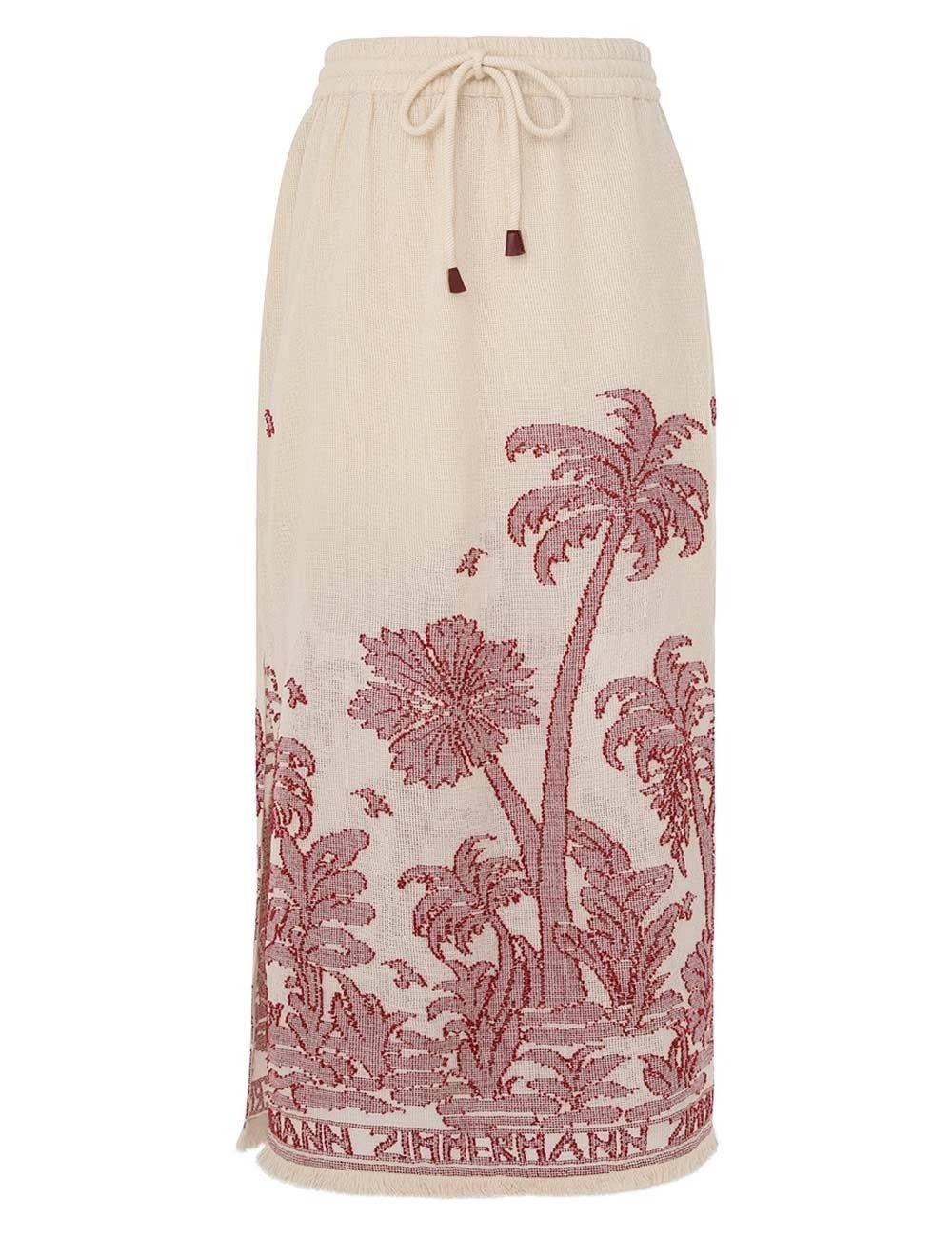 Zimmermann oc11z0525 Ottie Palm Cotton Midi Skirt in Multicolor Size 27" / US 4 / IT 40 - 2 Thumbnail