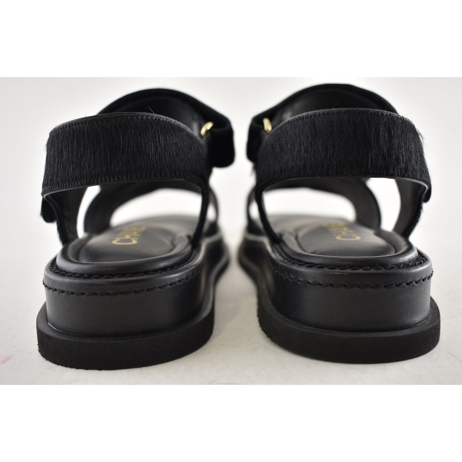 Chanel Chanel 24B Black Calf Hair Gold CC Logo Flat Dad Sandal 36 Size US 5 / IT 35 - 18 Thumbnail