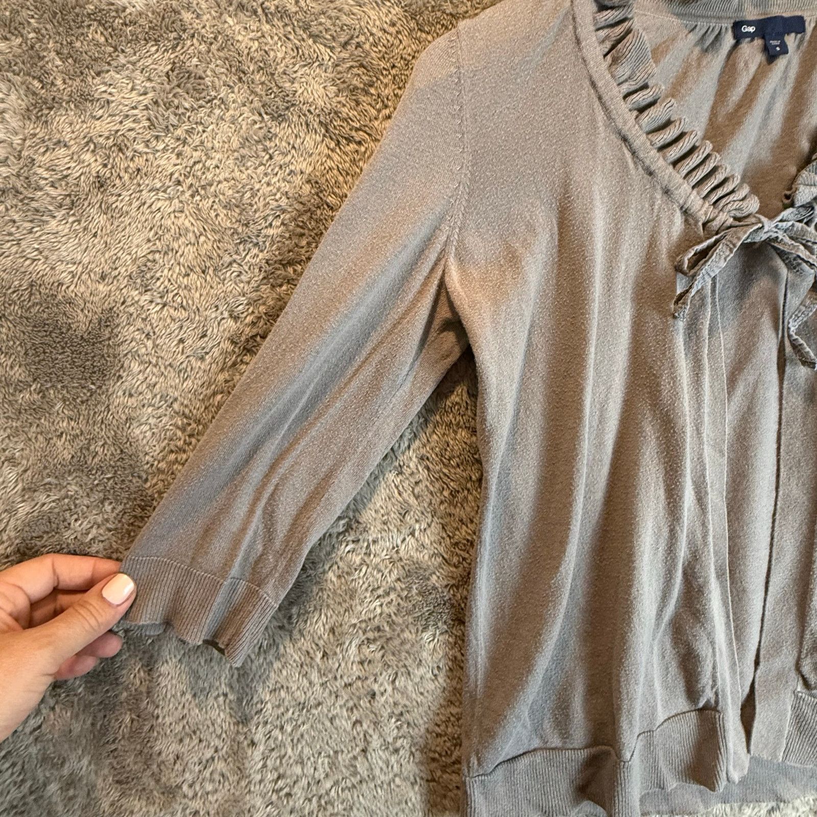 Gap Gap Gray Cotton Cardigan Sweater Open Tie Neck Ruffle S Y2K Size S / US 4 / IT 40 - 4 Thumbnail