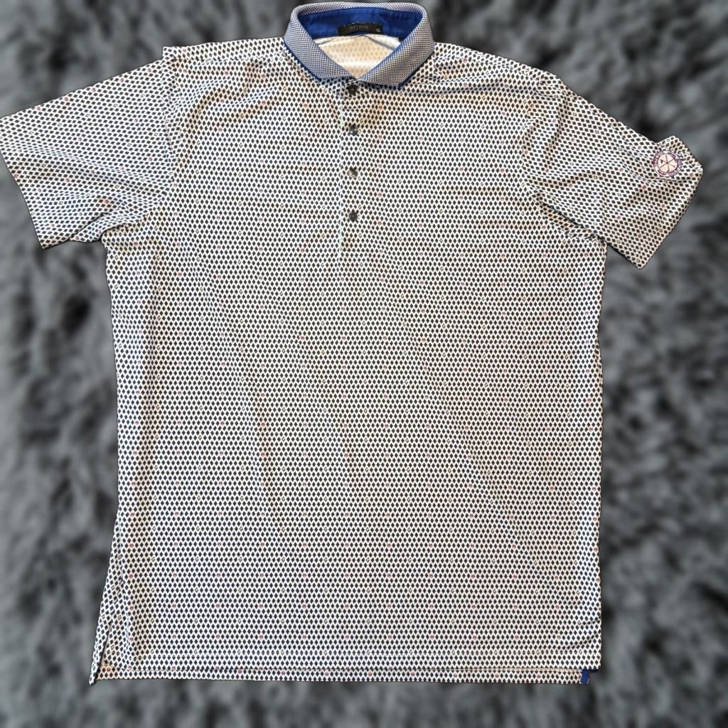 Greyson Polo Shirt Mens XL Teal Golf Pete Dye Golf Club Geometric Short Sleeve Athletic Brand: Greyson (No extra)