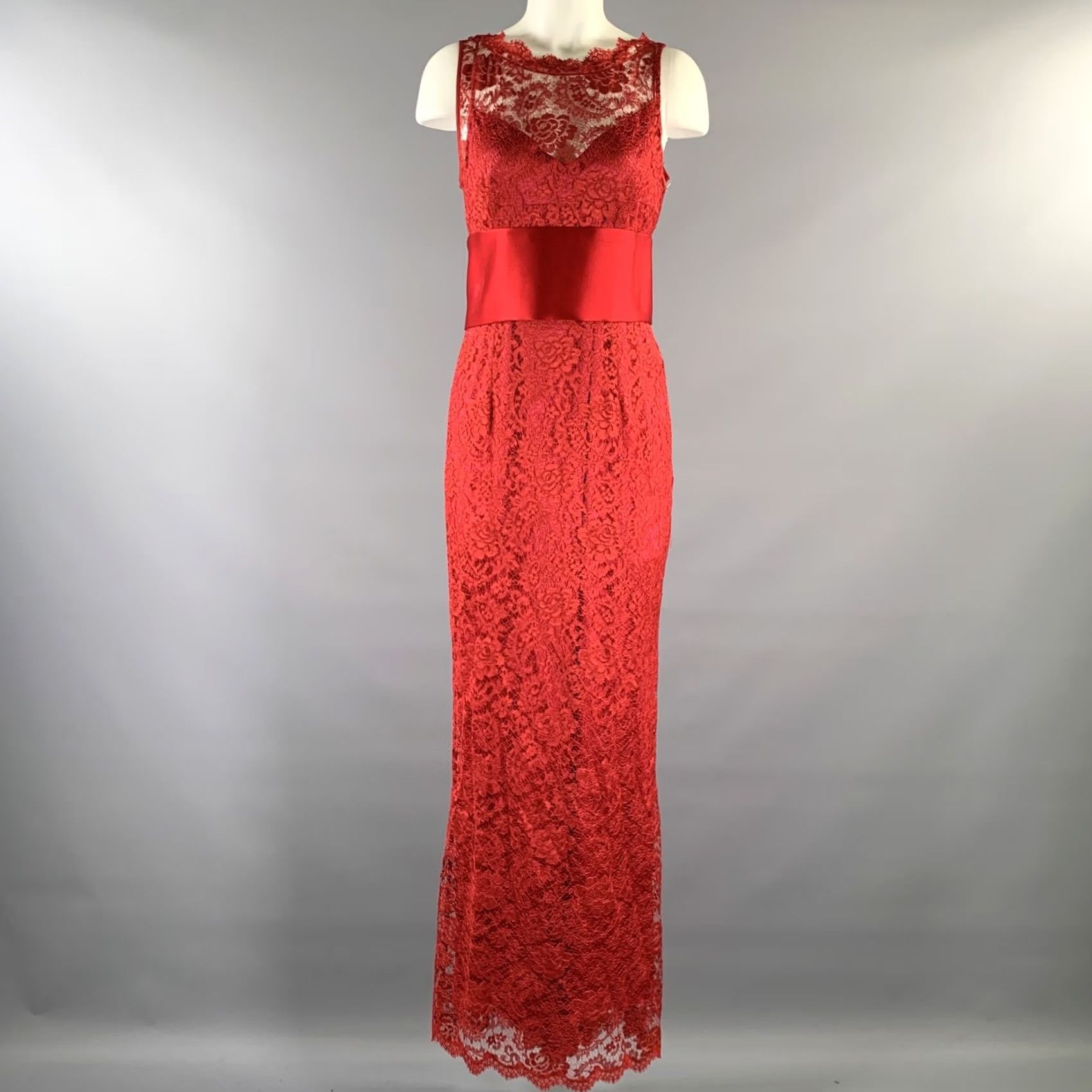 Dolce & Gabbana DOLCE & GABBANA Size M Red Satin Lace Long Gown - Women Maxi Dress, Lace, Italy, 3. Excellent Pre-Owned Condition Size M / US 6-8 / IT 42-44 - 2 Thumbnail