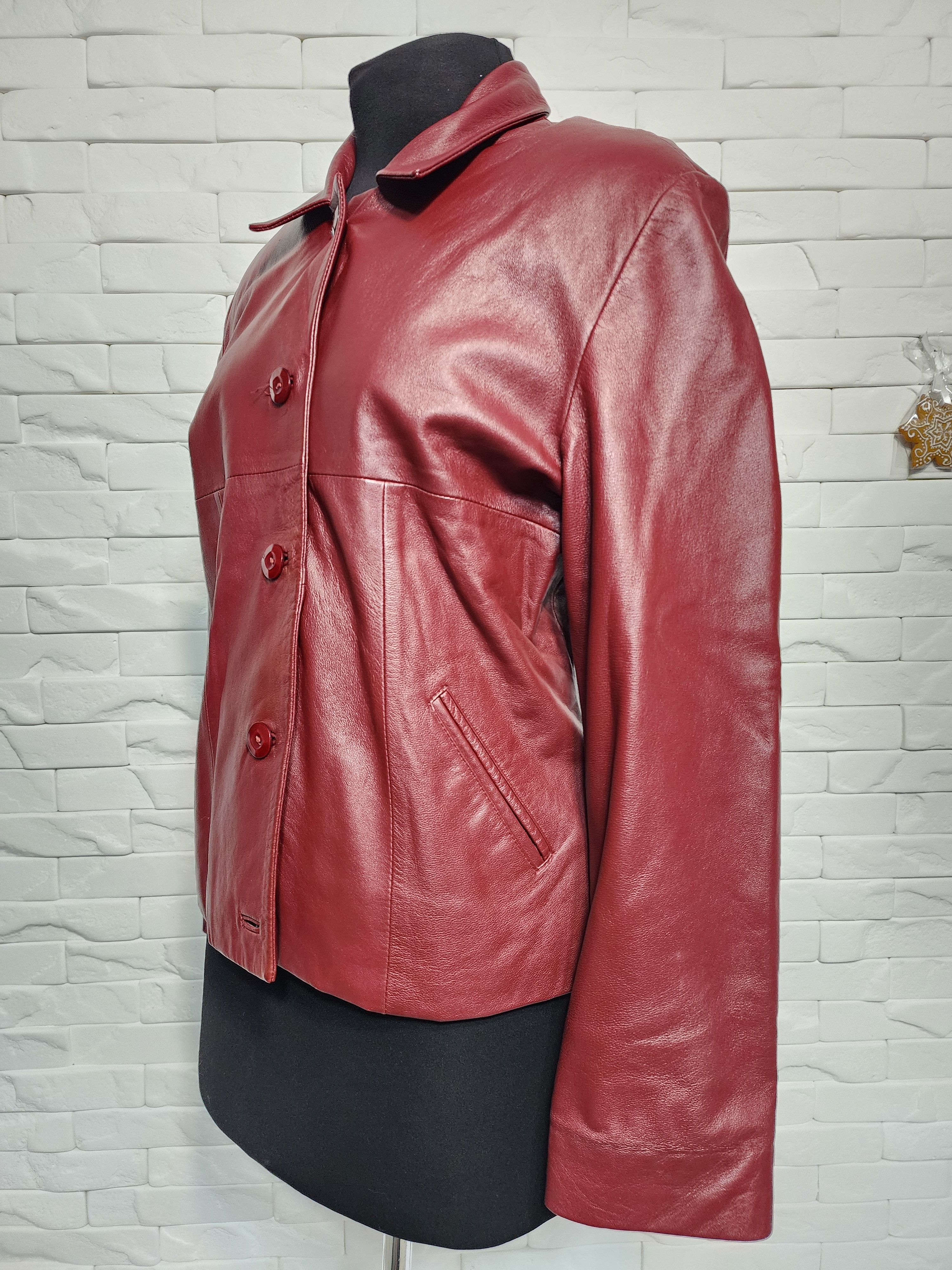 Other Red Leather Jacket: Women's Button-Up Blazer Size L / US 10 / IT 46 - 3 Thumbnail
