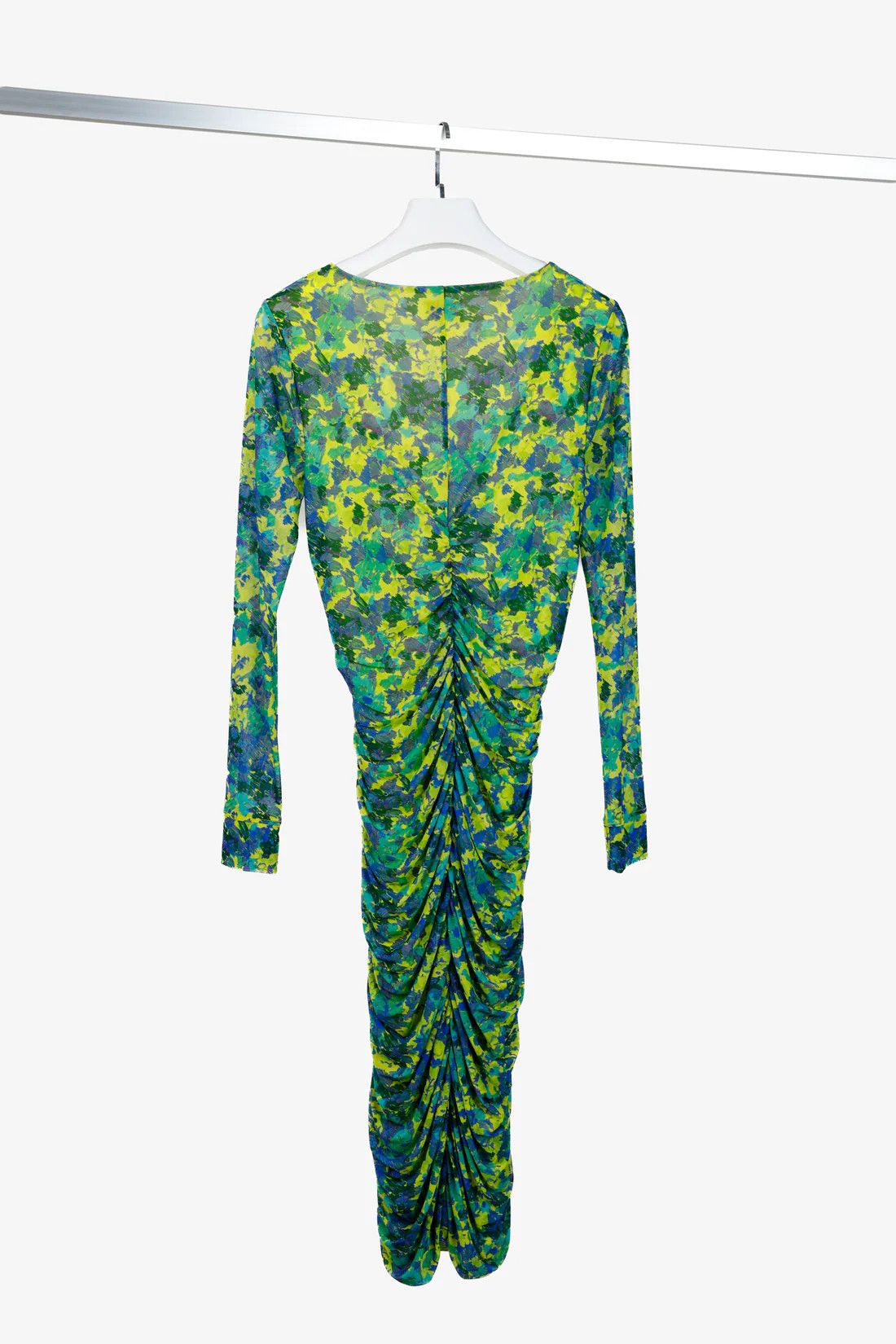 Ganni Ganni 2021 Green Ruched Printed Mesh Midi Dress Size S / US 4 / IT 40 - 2 Thumbnail