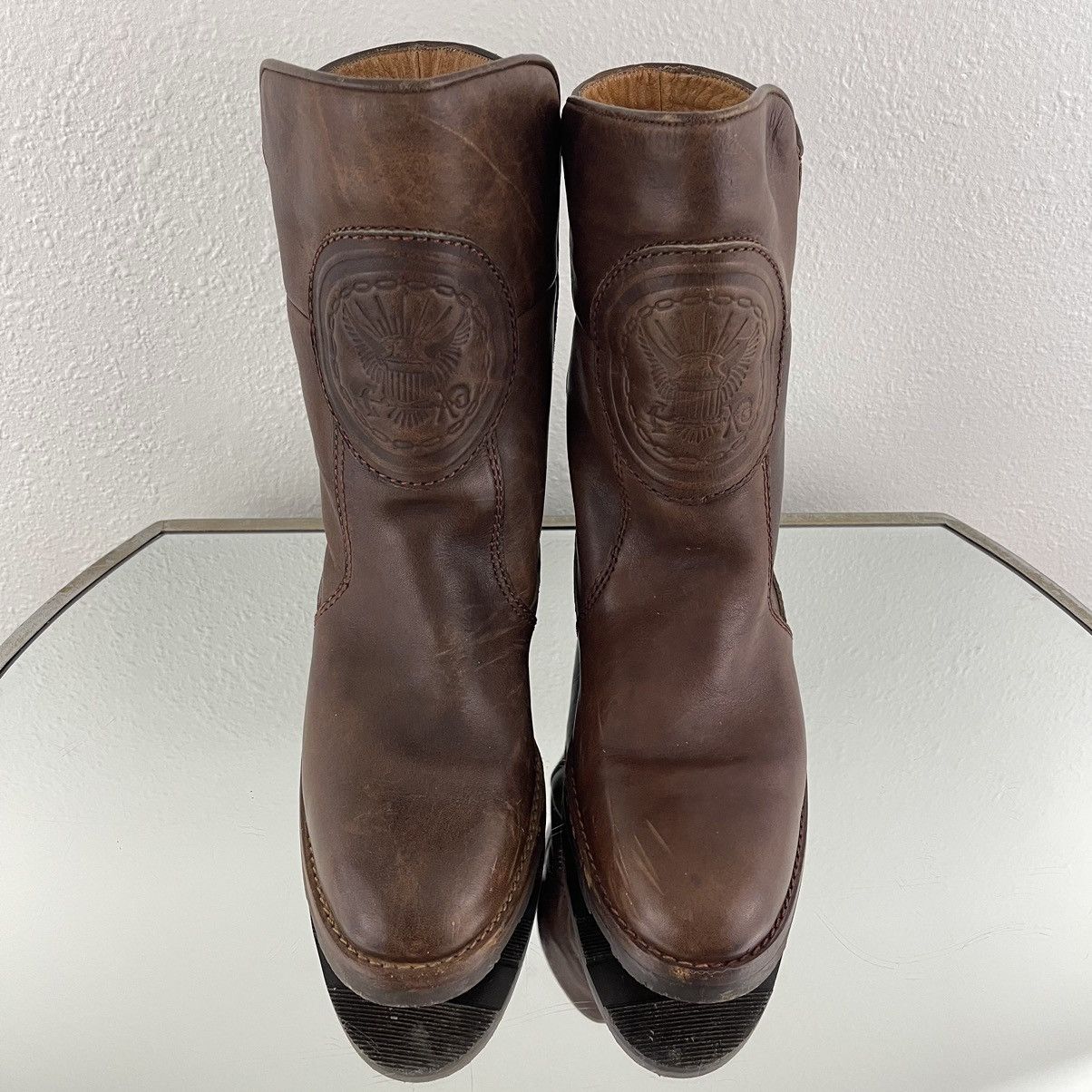 Vintage Vintage Western Brown Leather Embossed Eagle Mid Calf Boots Size US 9 / EU 42 - 5 Thumbnail