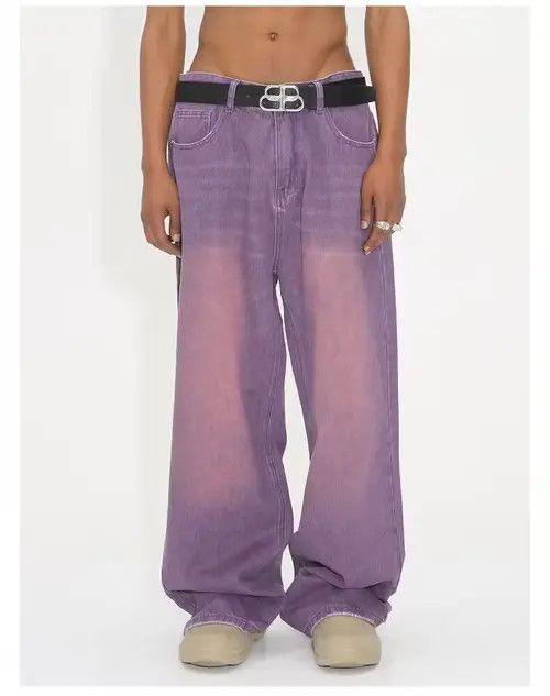 image of Vintage Y2K Washed Distressed Baggy Jeans in Purple, Men's (Size 32)
