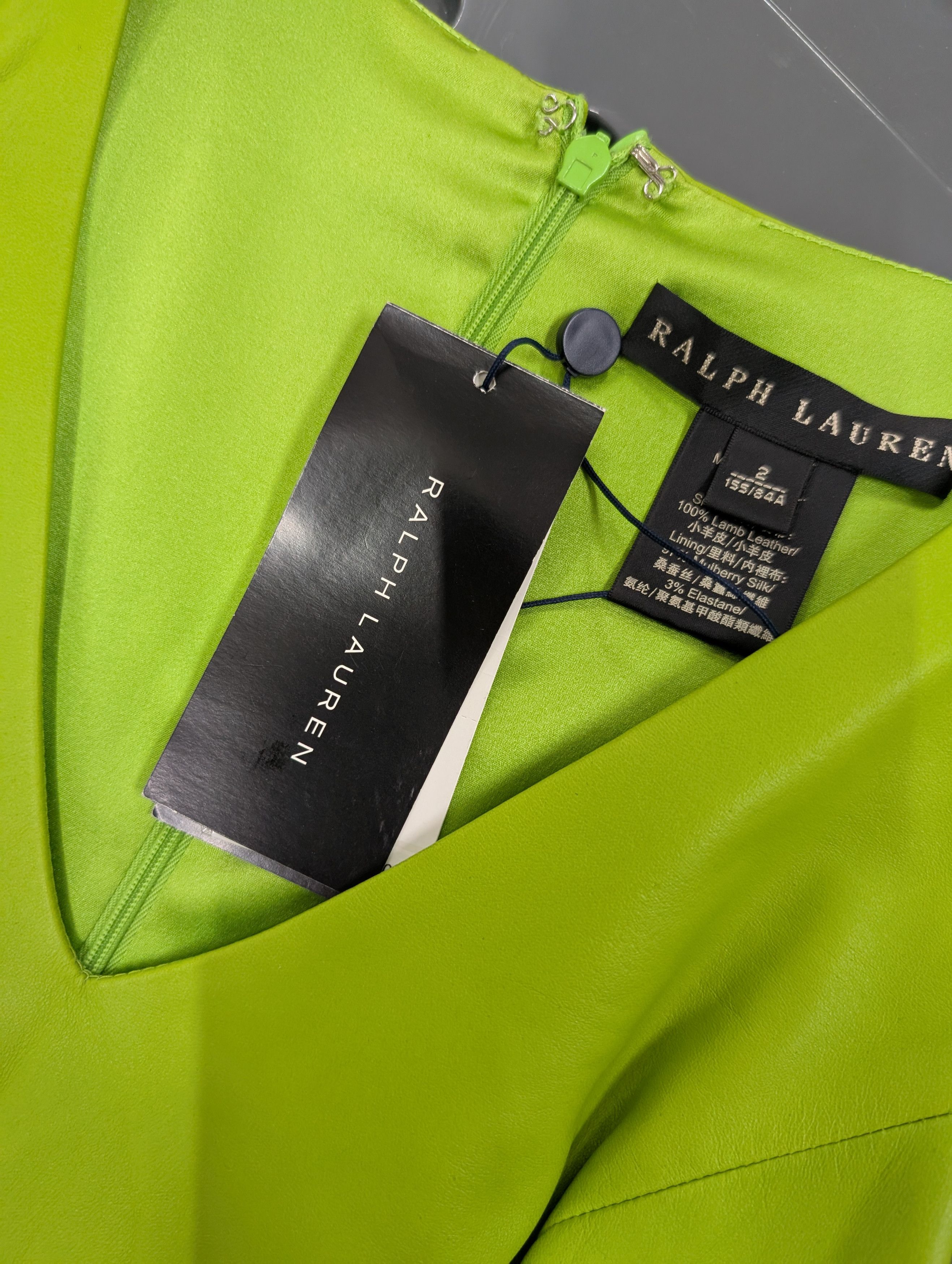 Ralph Lauren Ralph Lauren Lime Green V-Neck Leather Sleevless Dress Size XS / US 0-2 / IT 36-38 - 6 Thumbnail