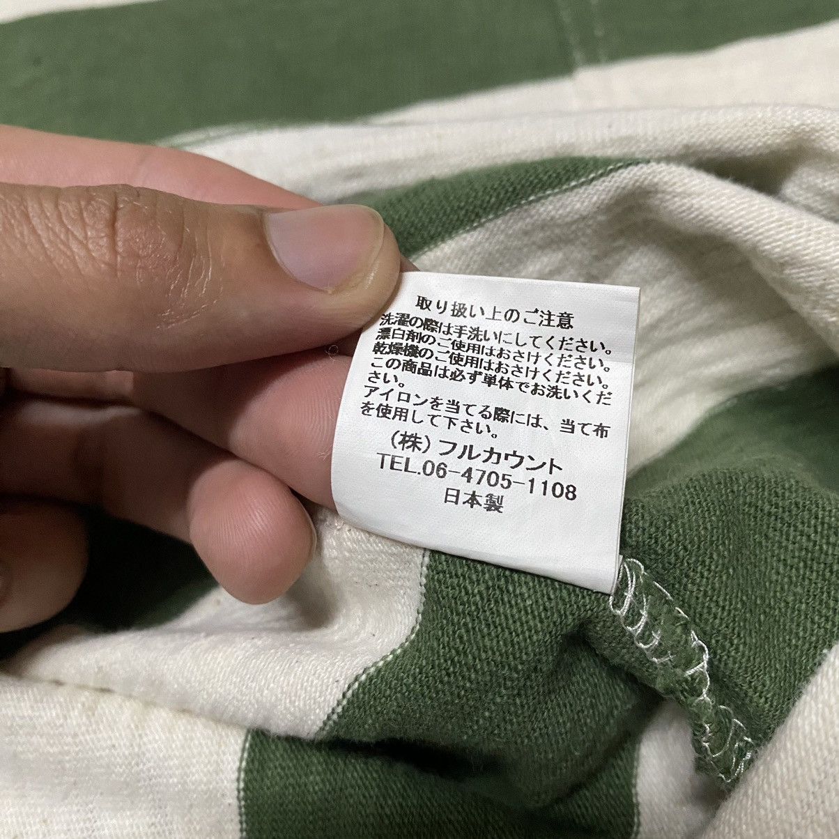 Full Count & Co. × Japanese Brand Vintage Full Count Green and White Stripes Pocket Tee Size US M / EU 48-50 / 2 - 11 Thumbnail