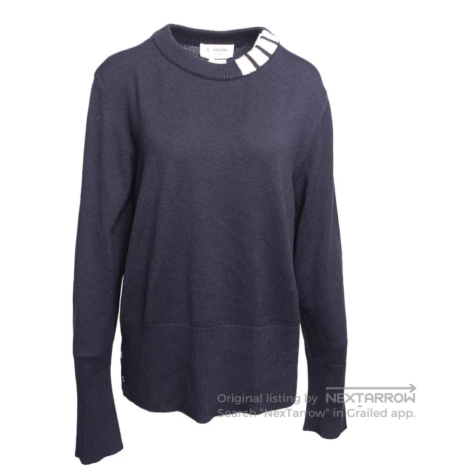 Thom Browne Black Long Sleeve Sweater with White Neck Detail. Size US L / EU 52-54 / 3 - 1 Thumbnail